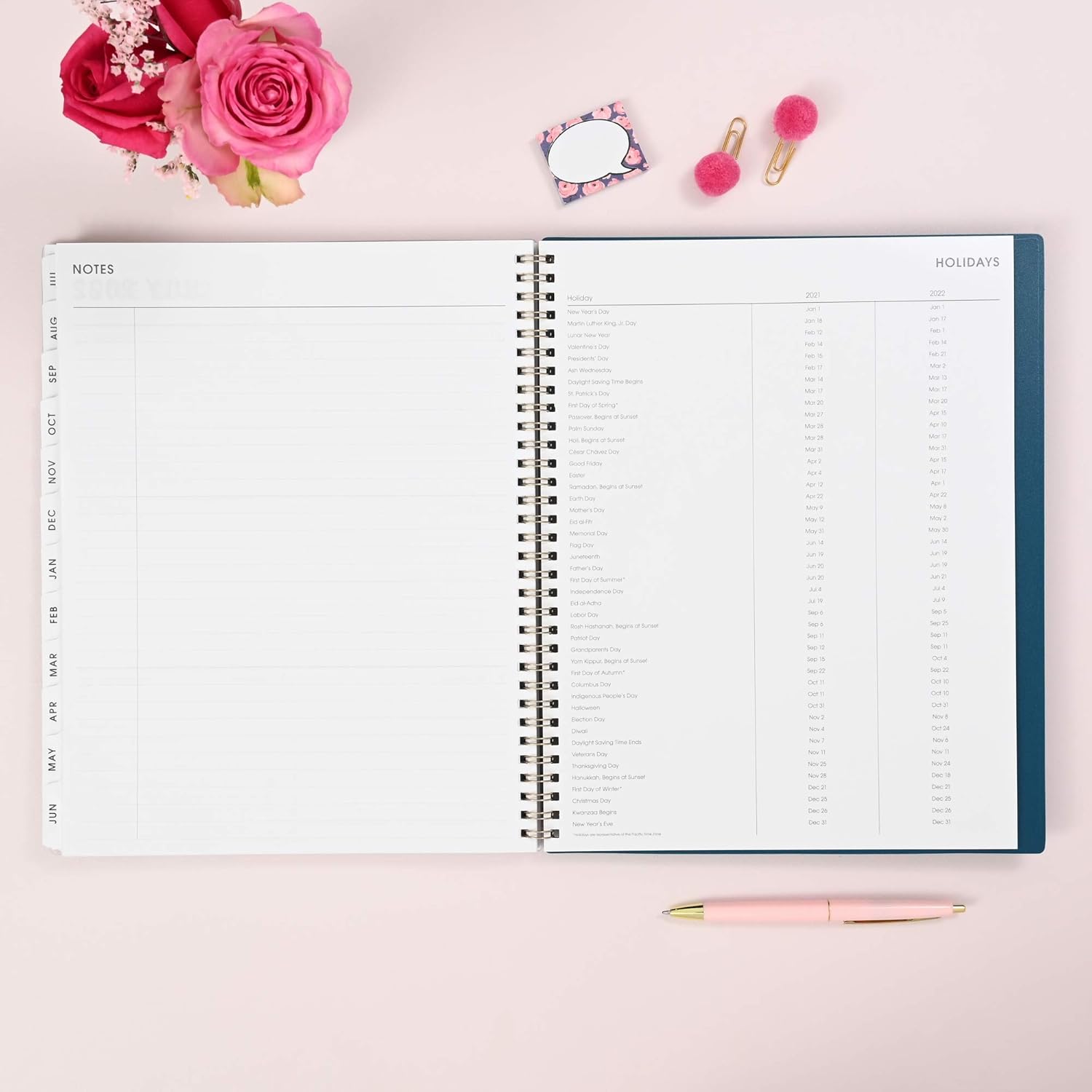 Blue Sky 2021-2022 Academic Year Weekly & Monthly Planner, 8.5" x 11", Frosted Flexible Cover, Wirebound, Roosevelt Pink (128692) : Everything Else