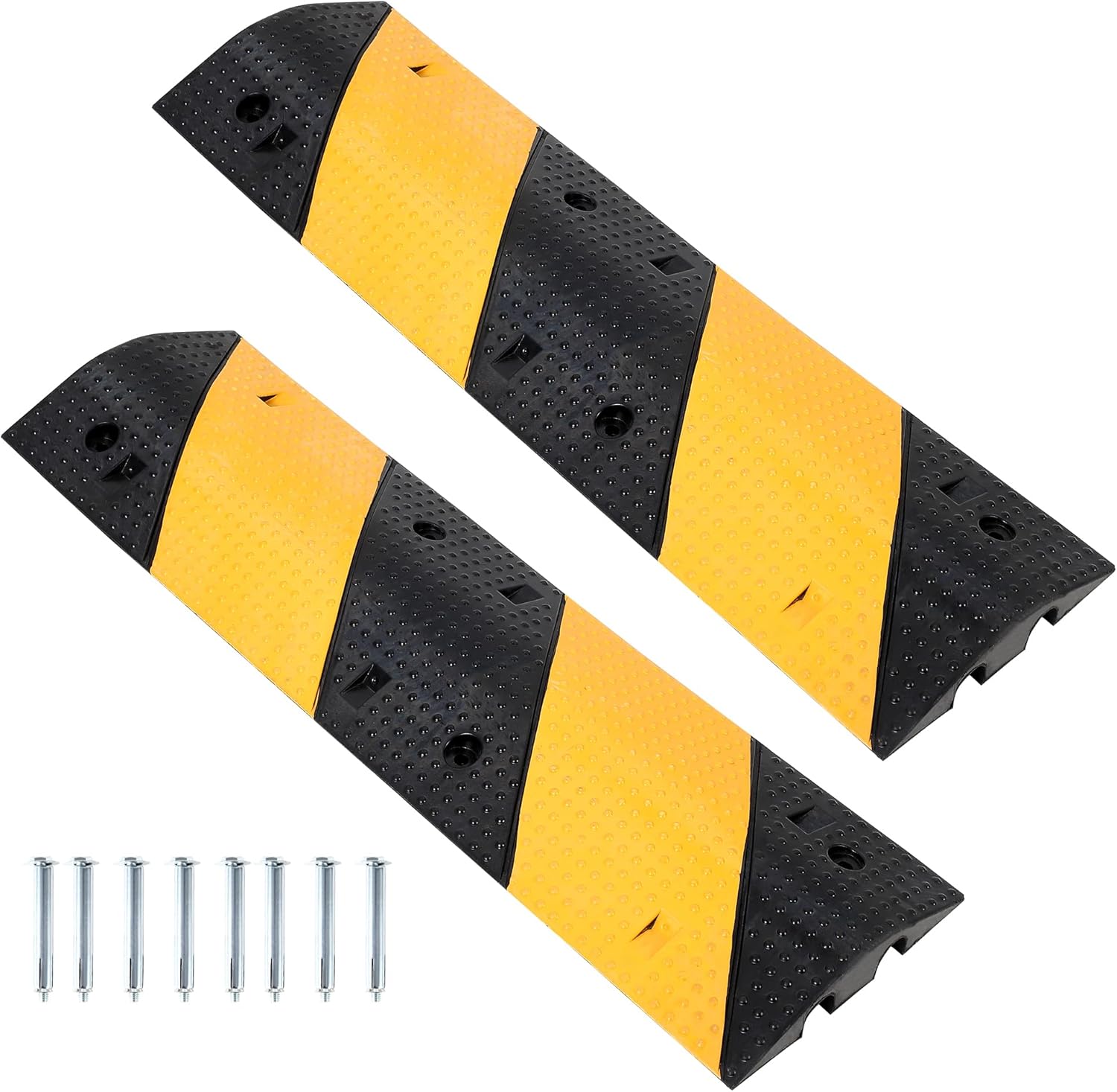 3.3FT Heavy Duty Rubber Speed Bump for Road, 2 Pack 40" Modular Traffic Hump, 2 Channel Floor Cord Cover for Parking Lot, School, Warehouse，22,000 Lbs Capacity