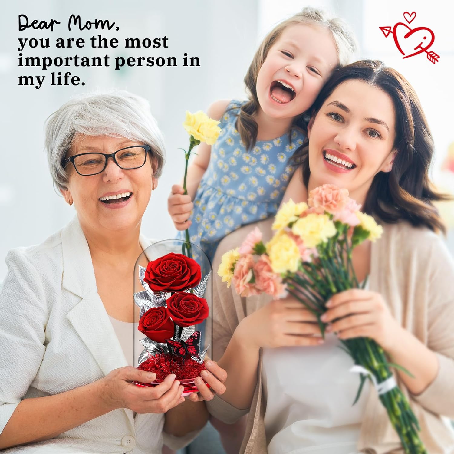 Forever Roses in Glass Dome - Preserved Flowers,Birthday for Her Women Valentine's Day, Mother's Day, Anniversary A-Grade Red Roses, Home Decor for Girlfriend,Wife, Mom (Red)