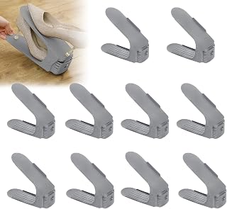 JNGLGO 30 unidades de zapateros ajustables de polipropileno blanco, apilador, ahorro de espacio, organizador de zapatos de doble capa, antideslizante, armario para zapatos, 30 unidades, color gris