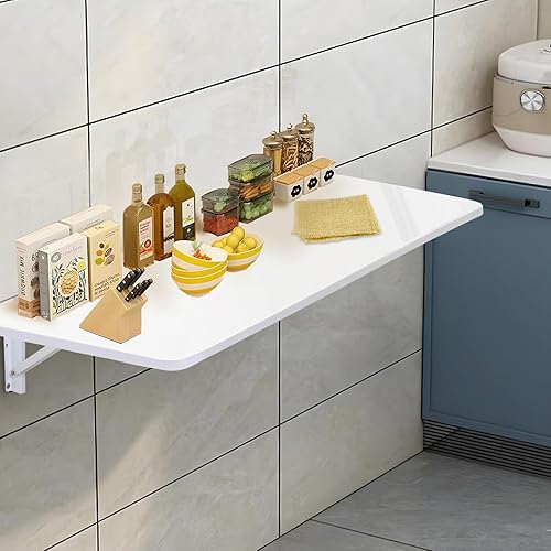 Miniatura 2 de Mesa plegable y versátil para montaje en pared, ahorra espacio, para cocinas, lavanderías, bares en casa y establecimientos gastronómicos, blanco