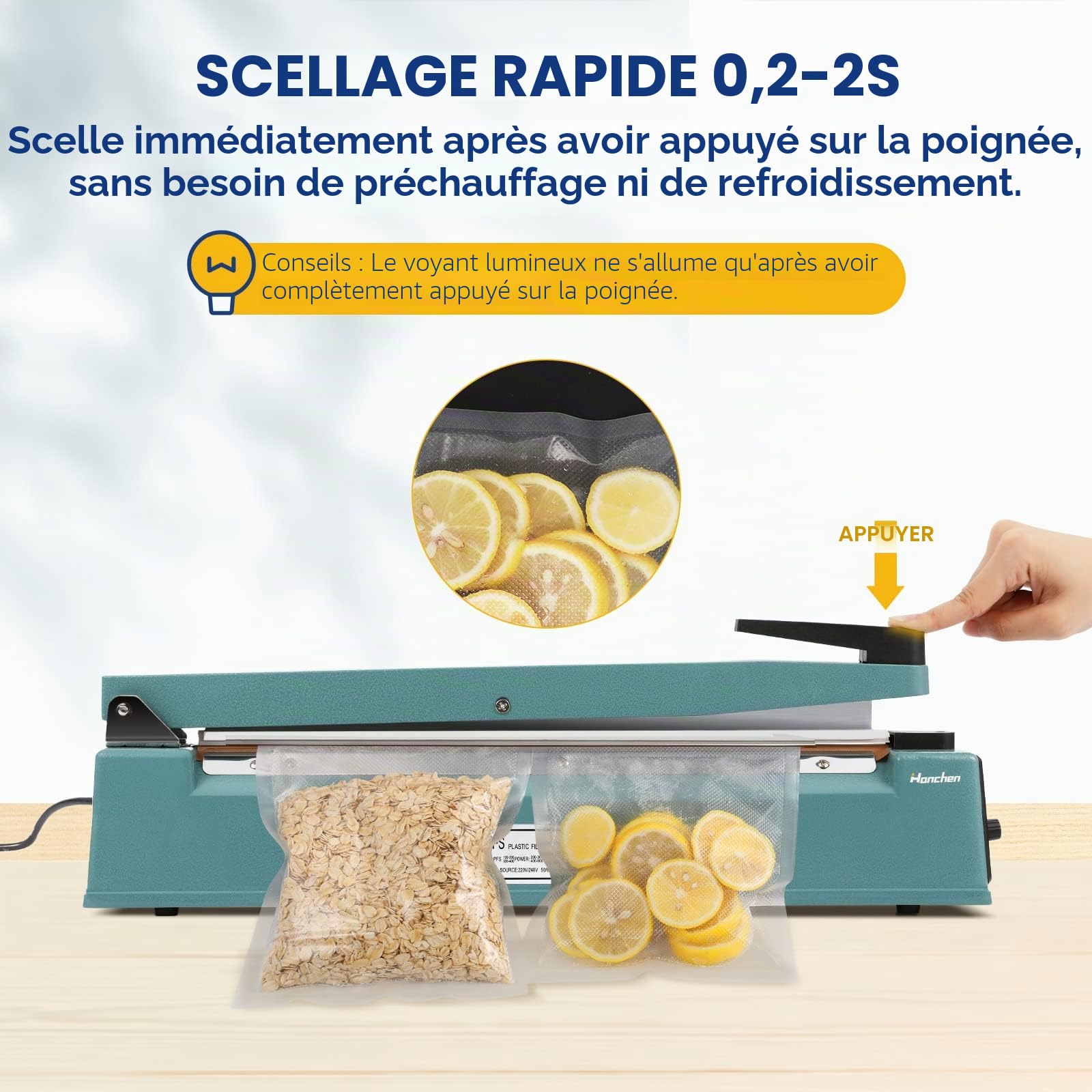 Hanchen Machine de Scellage Thermique 400mm/15.7inch Machine de Cachetage Scelleur de Sac pour Film Composite/Film Stratifié/Emballage en Papier Kraft/Sac en Mylar 220V CE