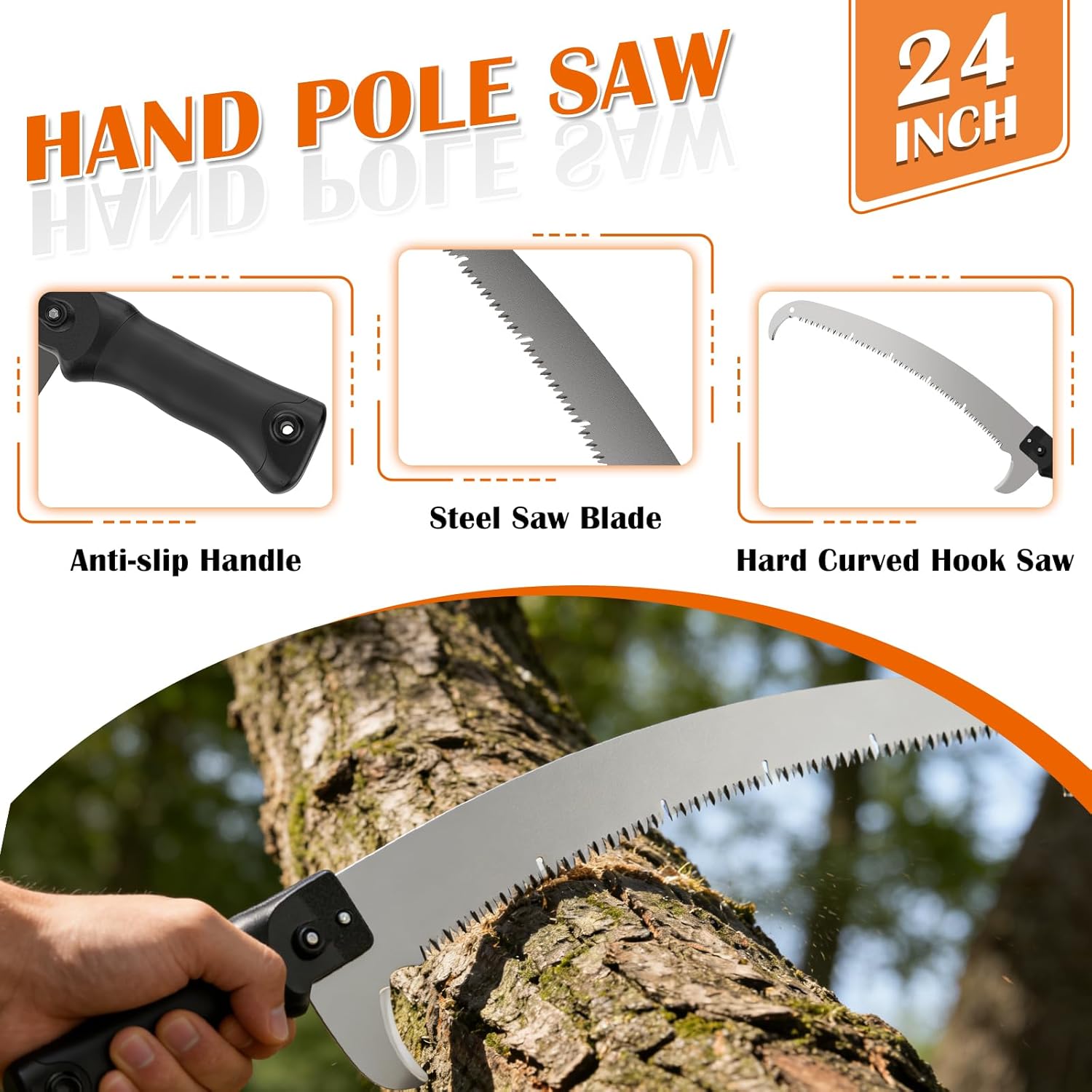 Buyplus 26FT Reach Pole Saws for Tree Trimming, Pole Saw with 5-20FT Telescoping Extension Pole, Pruning Saw with 24" 3X Detachable Saw, Non-Slip Handle, Tree Trimmer for Garden Yard Palms Shrubs