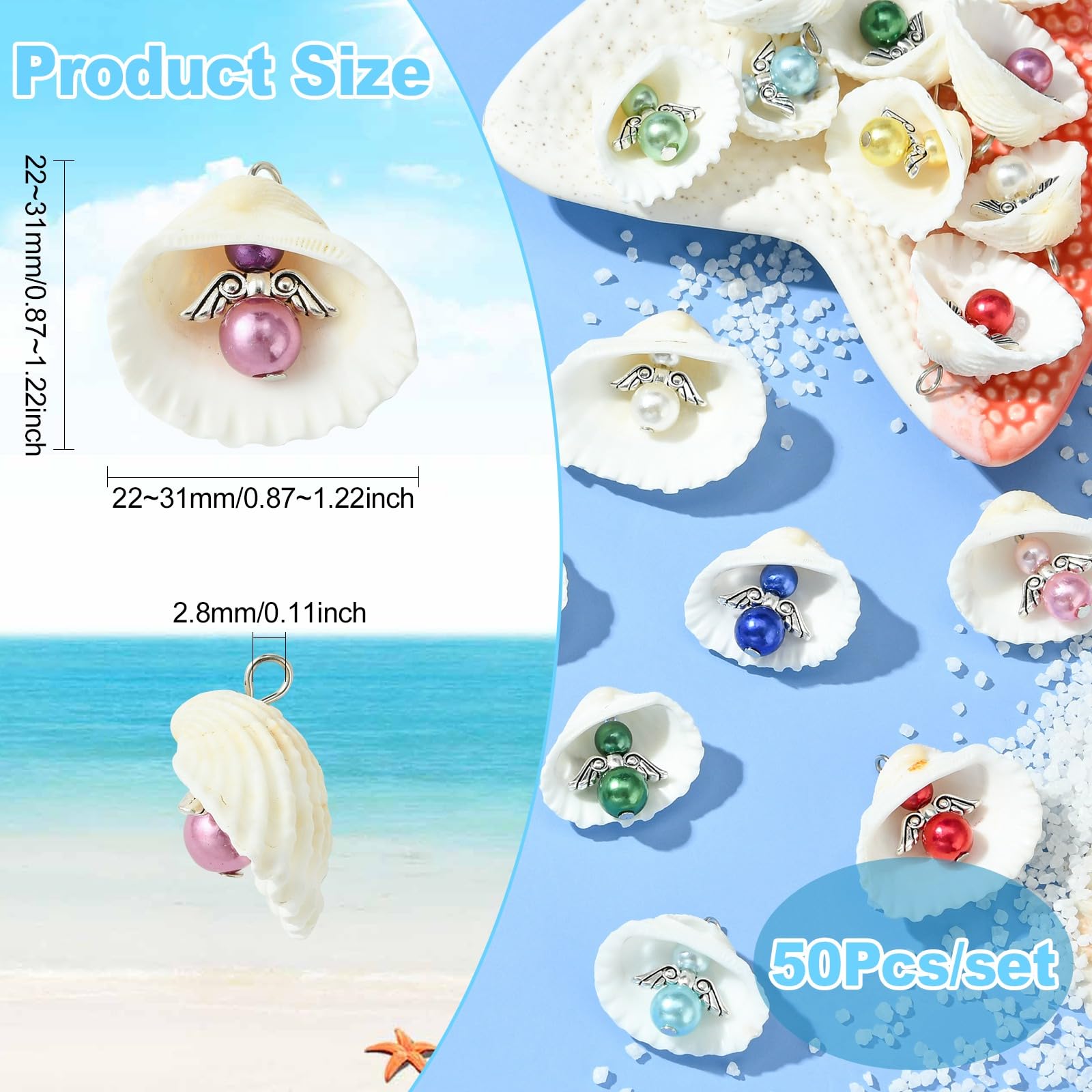 UR URLIFEHALL 50 Pcs 10 Styles Colourful Angel Charms with White Shell Beads Fairy Charms Pendants for Jewellery Making Crafts Phone Straps - Image 2