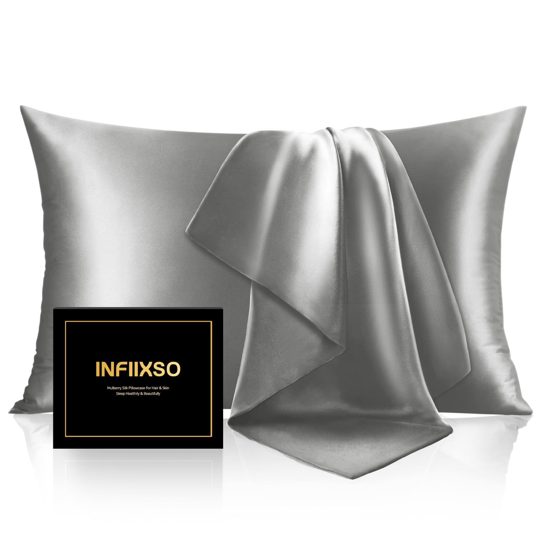 Infiixso Silk Pillowcases Grey Standard Size 1PC