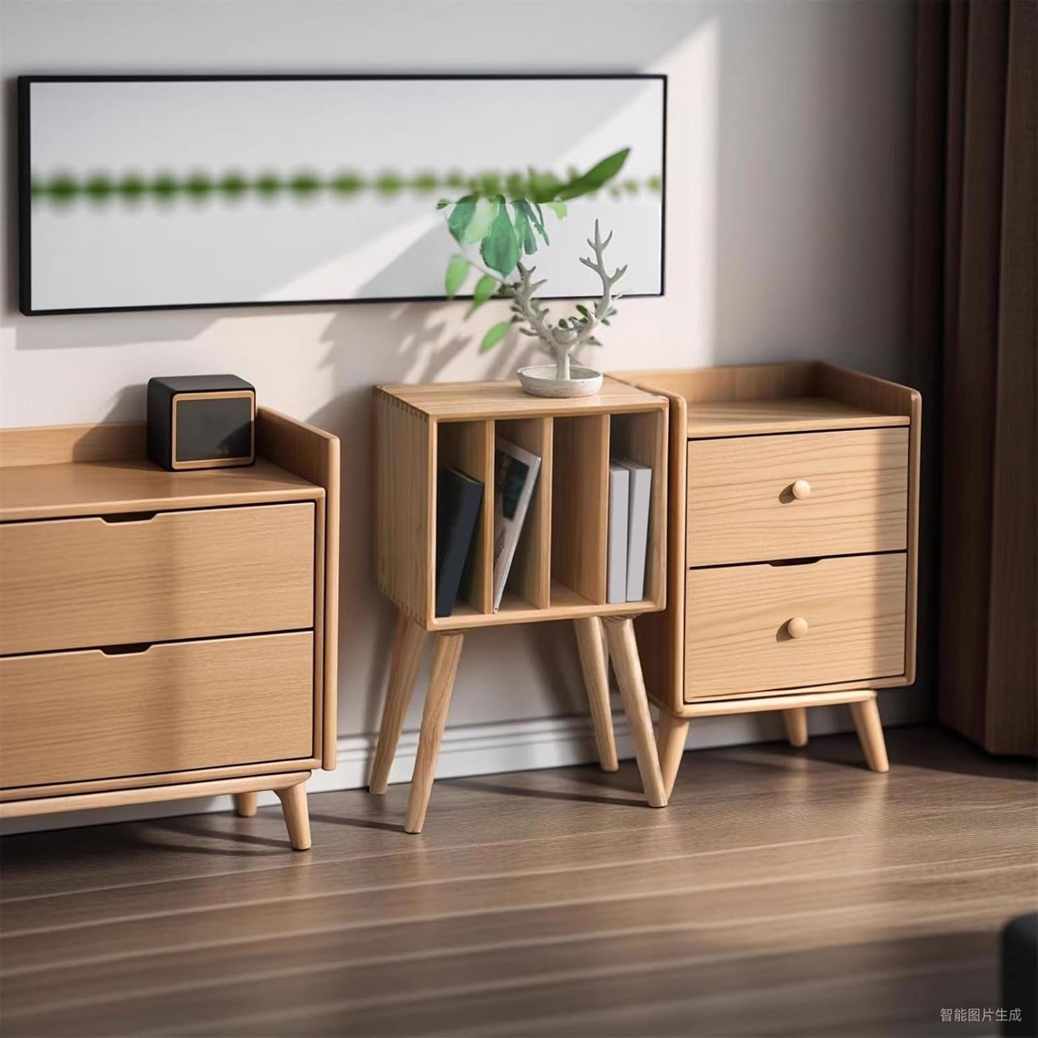 CD Storage Rack Vinyl Record Storage Cabinet Wooden Albums CDs Exhibit Stand for Living Room Bedroom