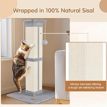 Cat Scratching Post 33 inch for Indoor Cats, High Cat Scratch Post Grey, Cat Tree for Full-Body Stretching, Protect Your Furniture