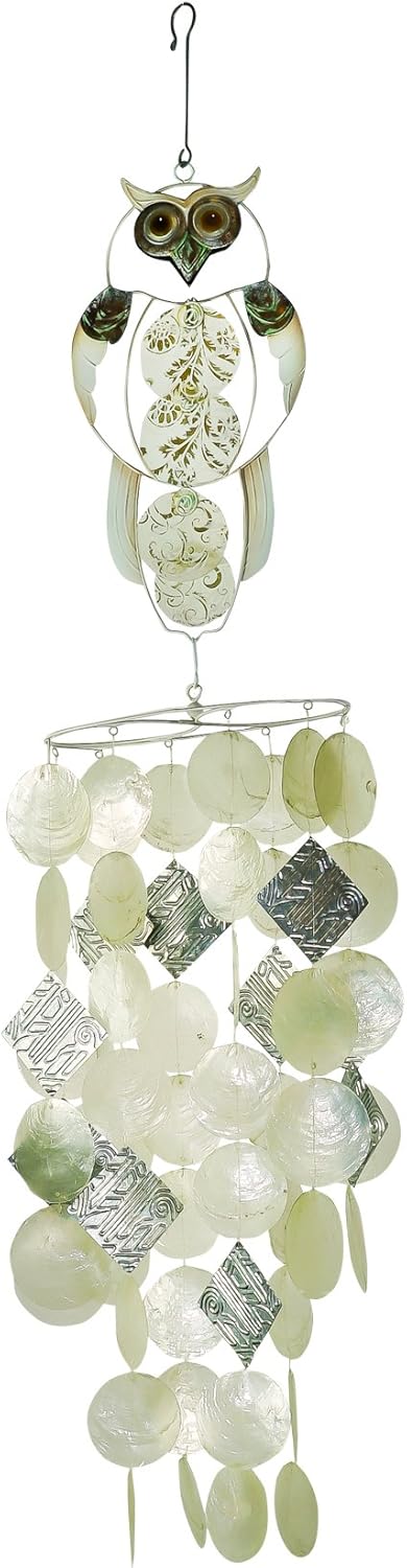 In the Breeze 7015 Capiz Owl Decorative Wind Chime,10" W x 36" H x 5" D