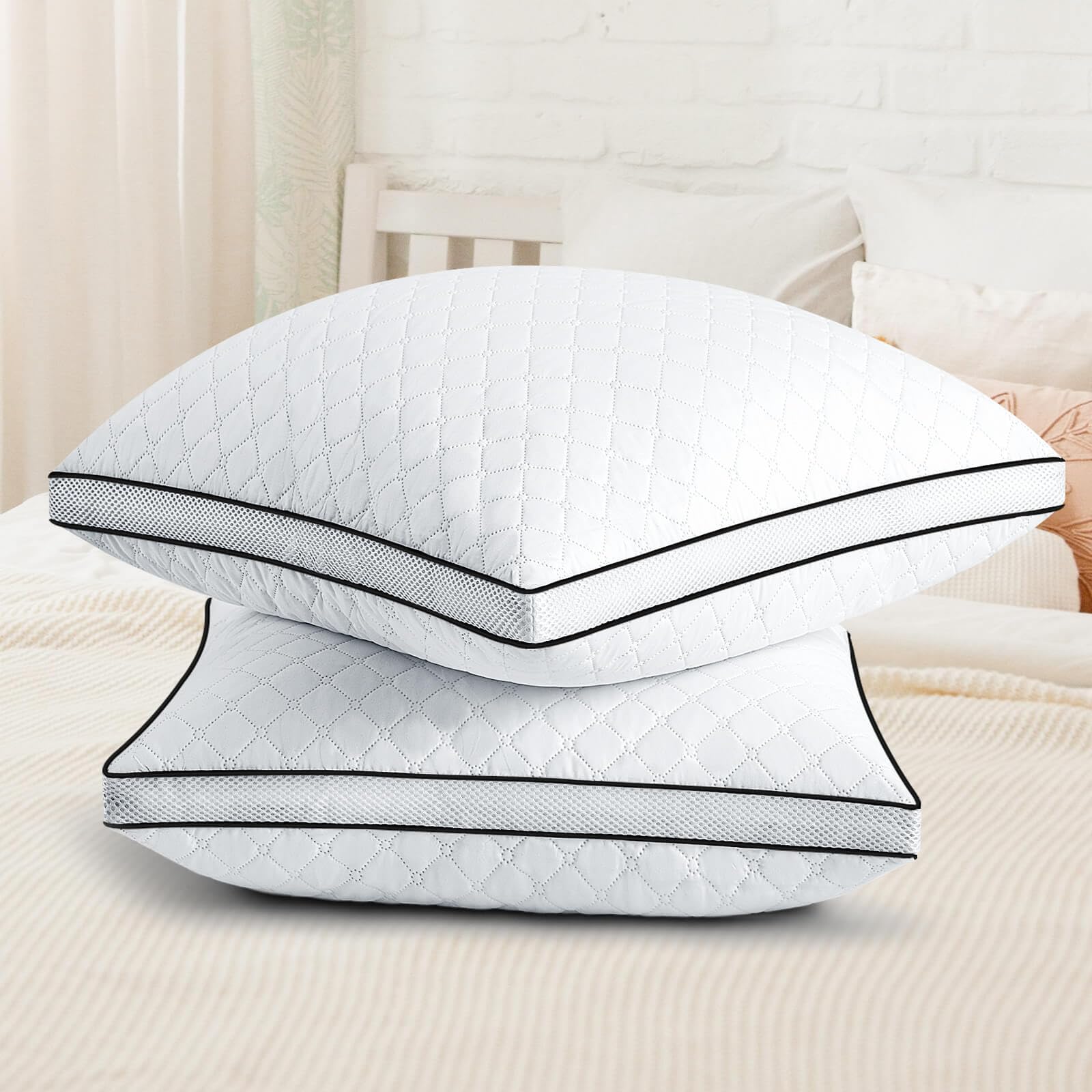 Kopfkissen 80x80 cm 2er Set, orthopädisches Seitenschläferkissen mit Premium Füllung, Atmungsaktives Nackenkissen, Schlaf-,Sitz-,Bett-,Sofa-Kissen für Allergiker weich und stützend waschbar