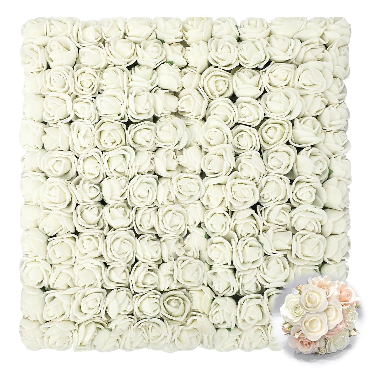 TESSTSY 144 Pieces 2.5 cm White Roses Artificial Flower Heads