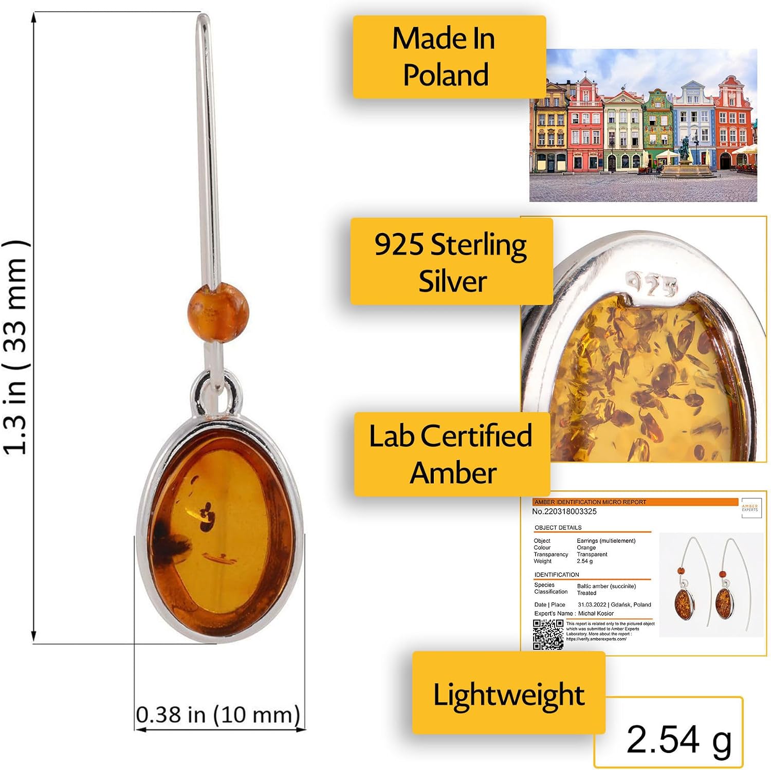 Amber Earrings - Baltic Honey Amber Dangling Earrings "Christy" - Sterling Silver Jewelry Collection