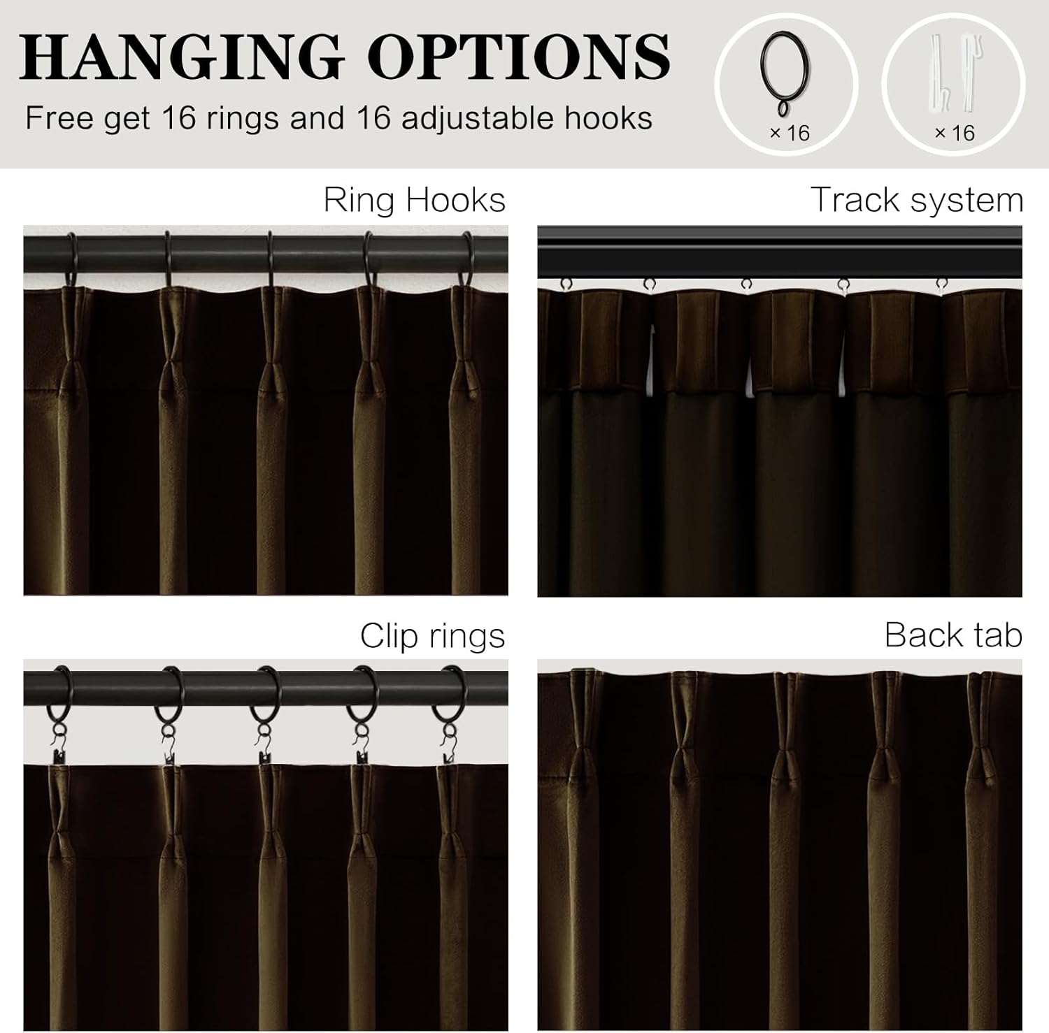 Brown Velvet Blackout Curtains 90 inches Length 2 Panels Set, Soft Thick Pinch Pleated Drapes for Bedroom Living Room, Thermal Room Darkening Window Panels with Back Tab and Hooks, 40 x 90,Tan