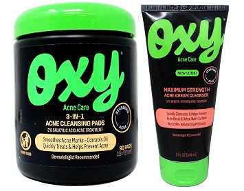 Oxy Acne Care Kit 3-in-1 Cleansing Pads with 2% Salicylic Acid, 90 Pads + Maximum Strength Acne Cream Cleanser with 10% Benzoyl Peroxide, 5 fl oz 1 Each