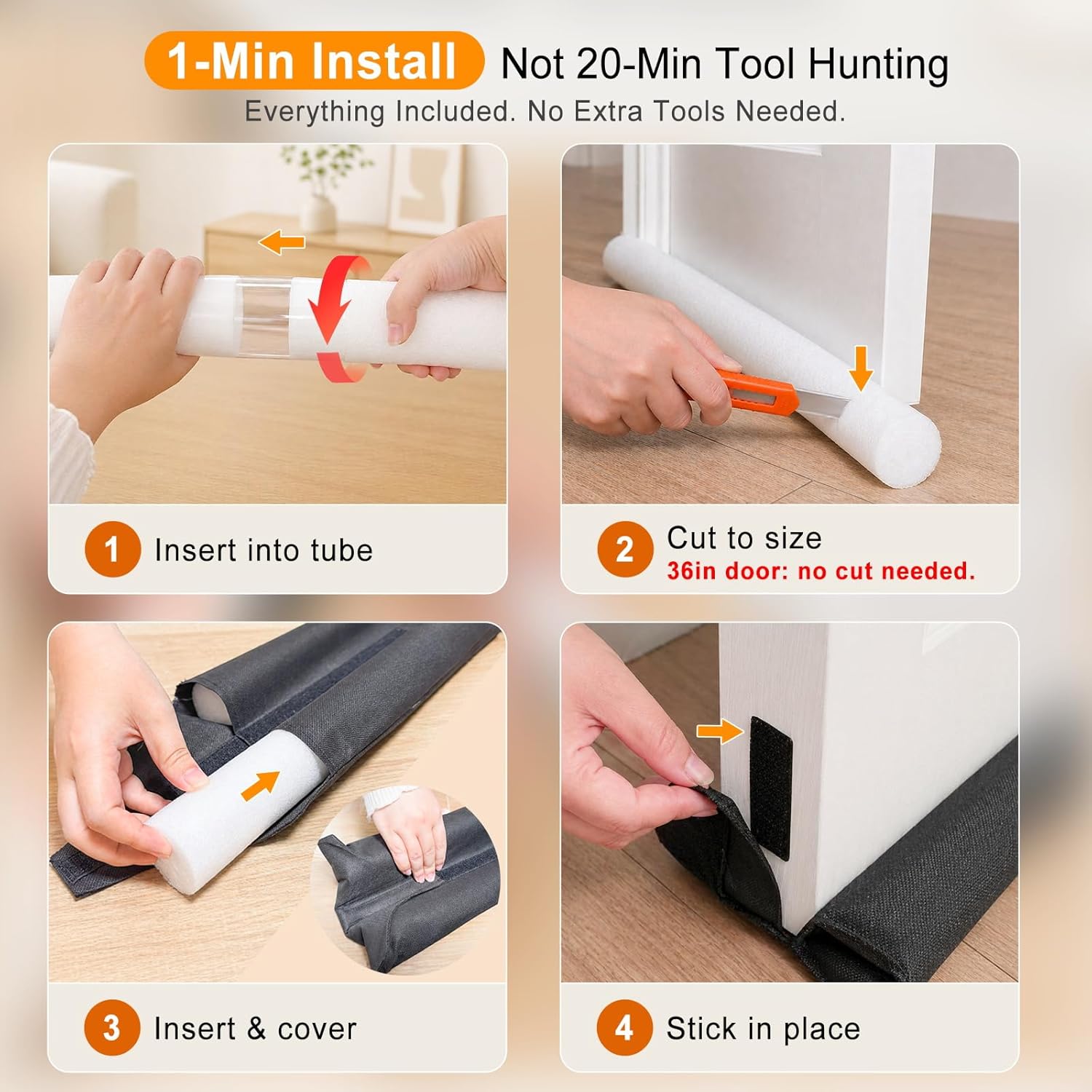 36 Inch Under Door Draft Blocker - High-Density 1.2" Foam Gap Filler, Soundproof Light Blocking Door Seal, Energy-Saving Adjustable Cuttable for Interior Doors (Fits 30-36 Inch) (1)