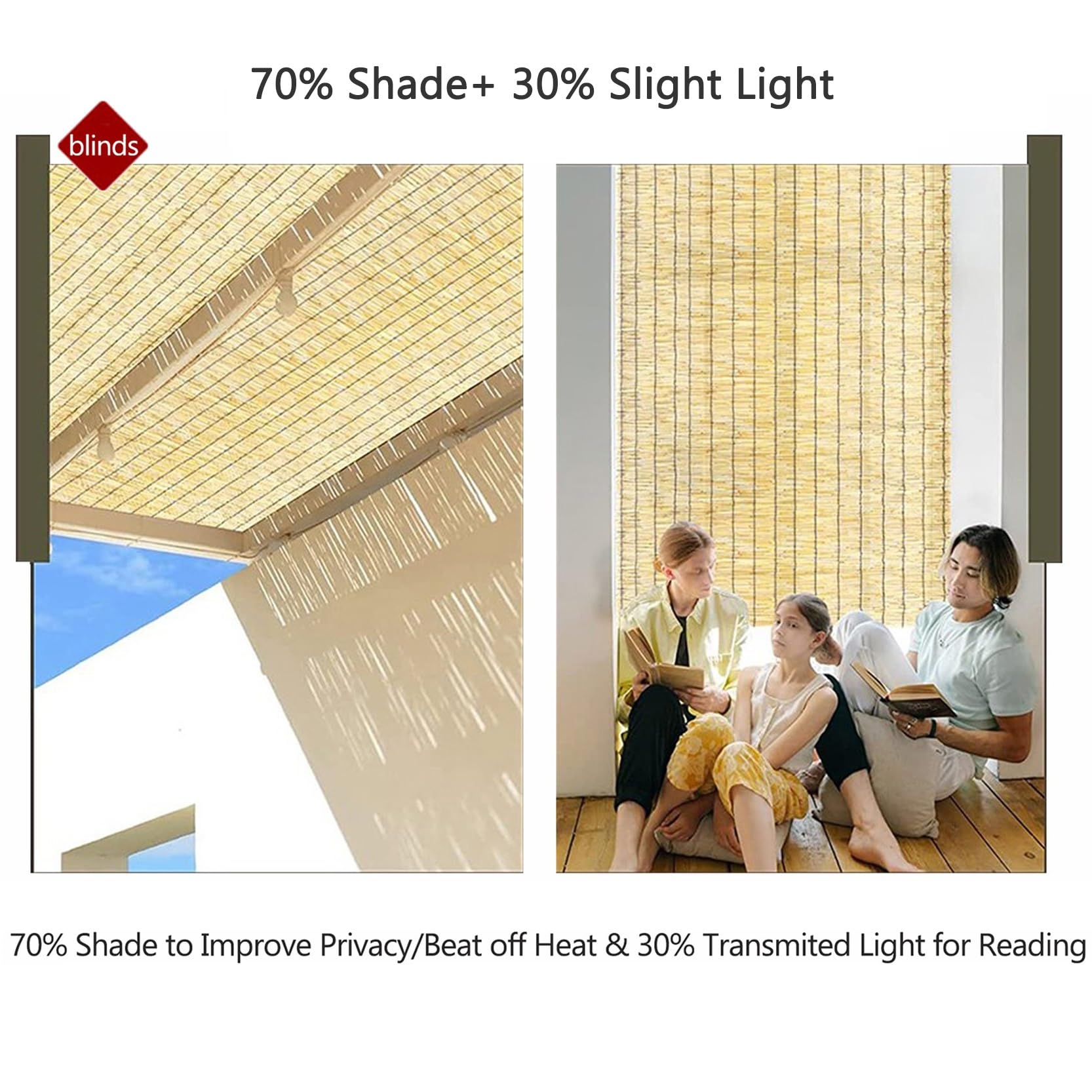 Tendine per finestre in bambù con sollevatore in canna naturale, tenda da esterno per portico, impermeabile, protezione per la privacy, decorazione rustica per finestra, porta, giardino, balcone.