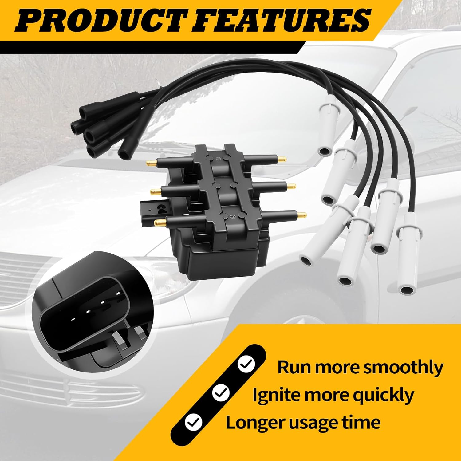 UF305 Ignition Coil 6 PCS of Spark Plugs and Wire Set Compatible with Town & Country Voyager Pacifica Caravan Grand Caravan 2001-2010 3.3L 3.8L V6 Replacement for 27703 6716137 56029098AA