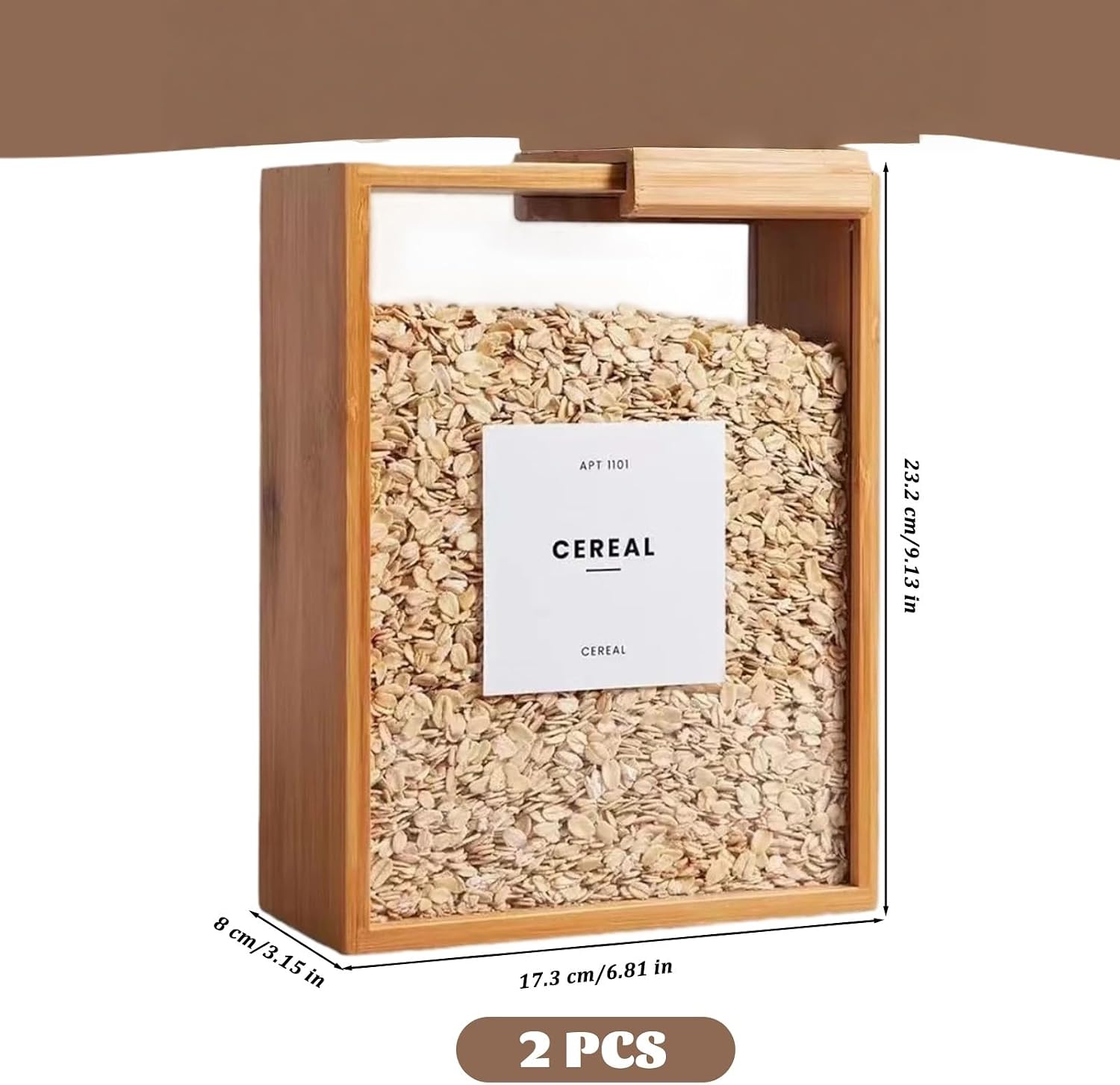 2Pcs Food Storage Containers Clear Plastic Containers with Bamboo Lid Removable Lid Grain Storage Box for Rice Flour Pantry Organization
