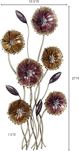 Miniatura 3 de Touch of Class Encantador arte de pared de metal floral dorado, morado