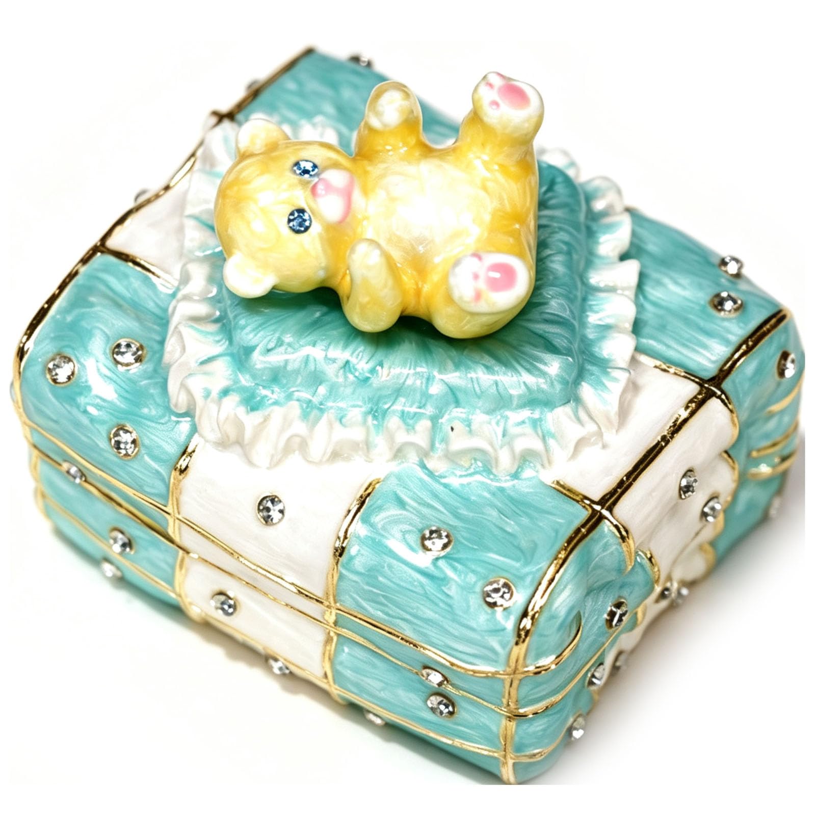 Emaliowane pudełko biżuterię kształcie kota, marzycielski ornament, urocza