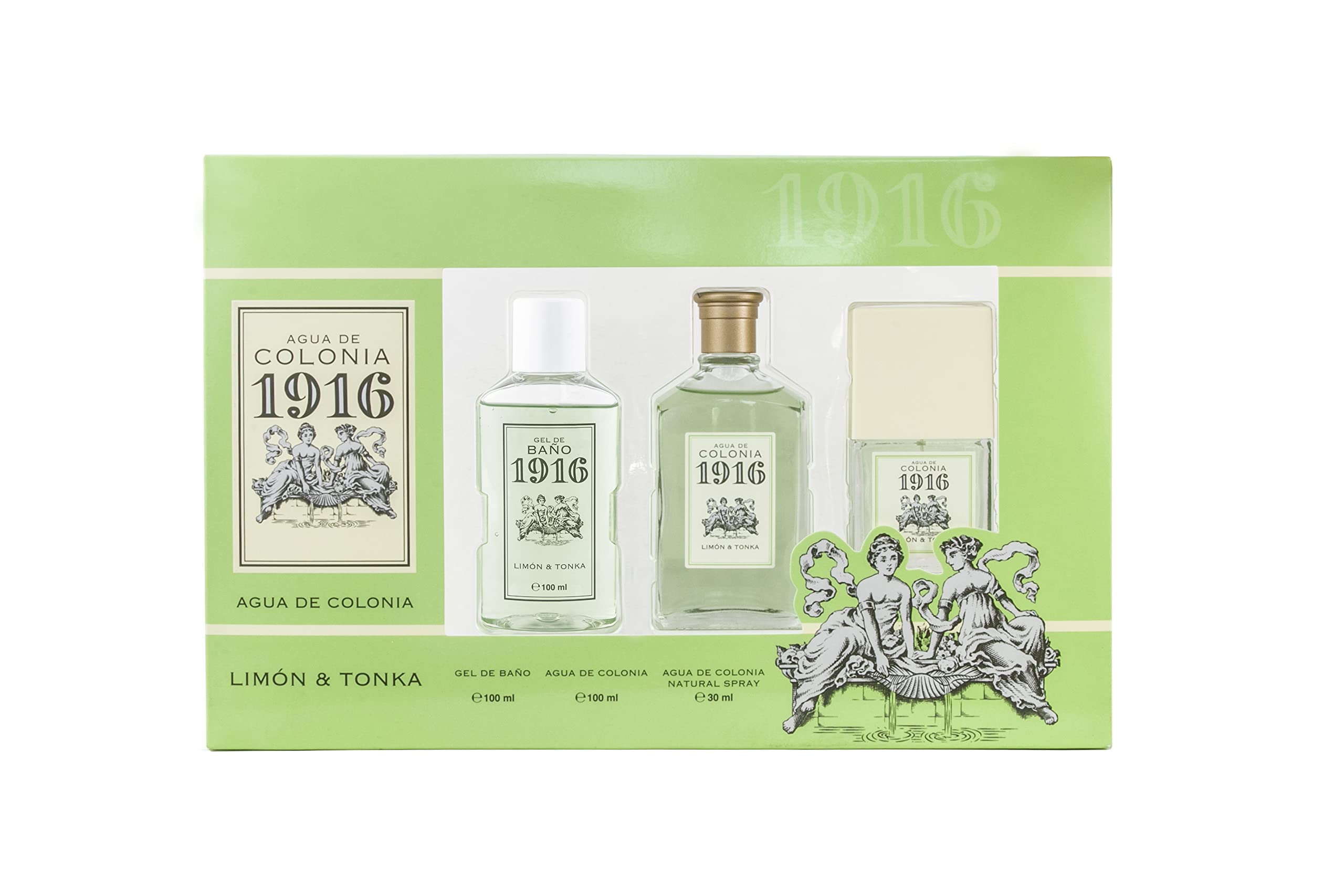 1916 - Limón & Tonka, Perfume 100 ml + Perfume 30 ml + Gel de Baño 100 ml, Unisex, Estuche Regalo para Hombre y Mujer, Fragancia Fresca, Cítrica y Delicada, Perfume de Larga Duración
