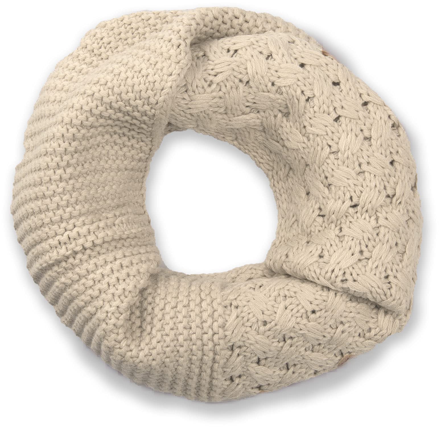 Stylebreaker Women's Beige Knit Loop Scarf With Pattern Mix, Single-Colour Fine-Knit Snood, Winter Knit Scarf, Unisex 01018153, Colour: