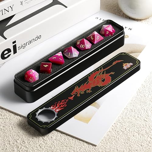 Miniatura 6 de DNDND Aage - Juego de dados DND, 7 dados de cristal D&D con magnífica funda de regalo para juego de mesa de Calabozos y Dragones (ágata rosa)