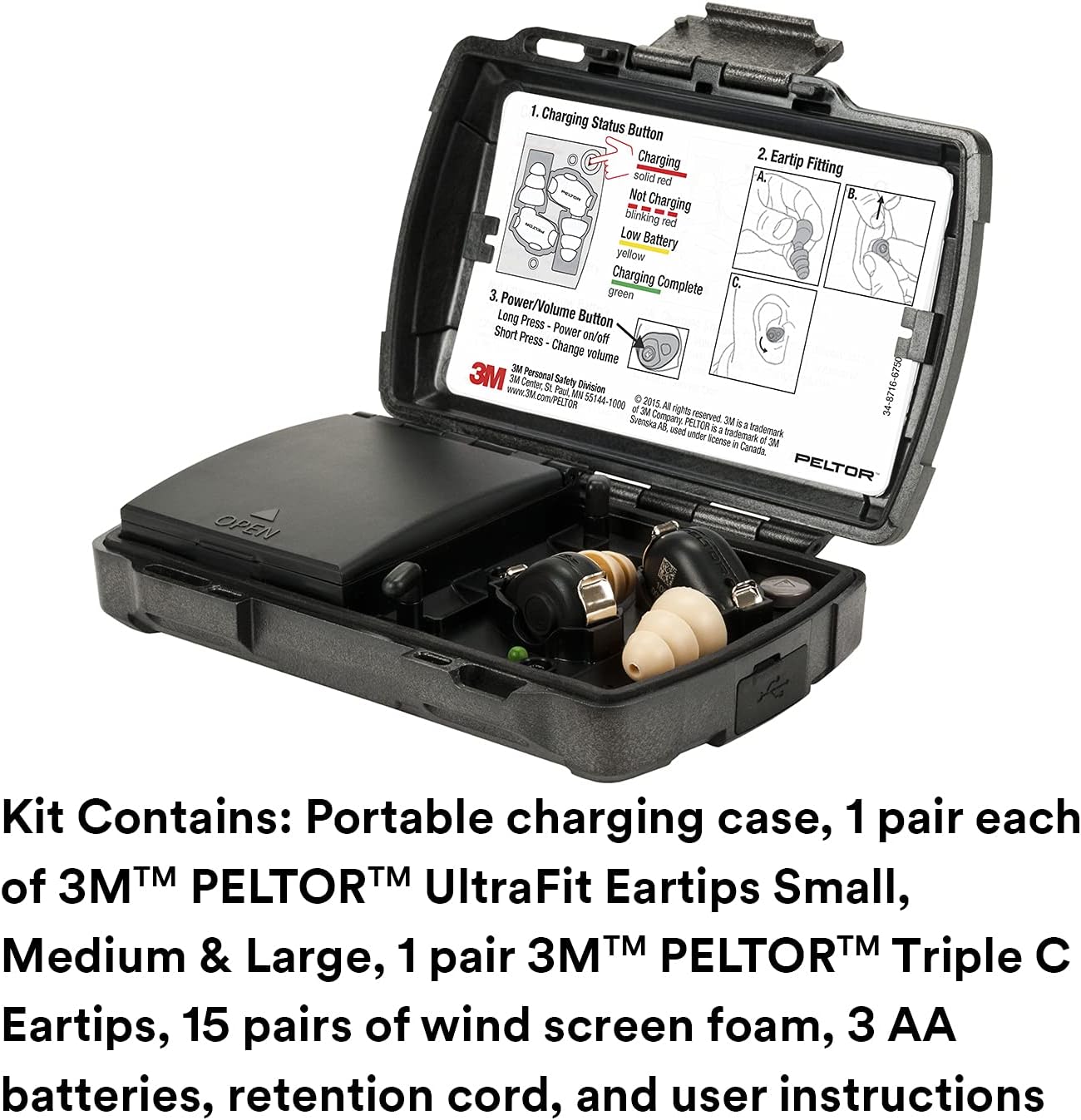 3M PELTOR TEP-200 Tactical Ear Plug Kit, NRR 23dB, Rechargeable, Noise Reduction, Construction, Law Enforcement
