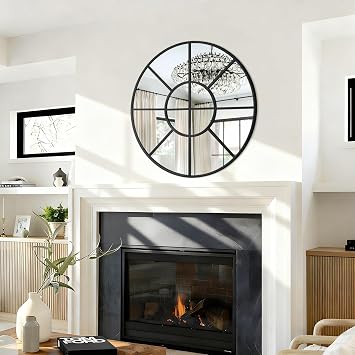 Round Wall Mounted Mirror, Circle Metal Framed Mirror Modern Artistic Decorative Mirrors for Living Room Bedroom Entryway 60 CM Decor