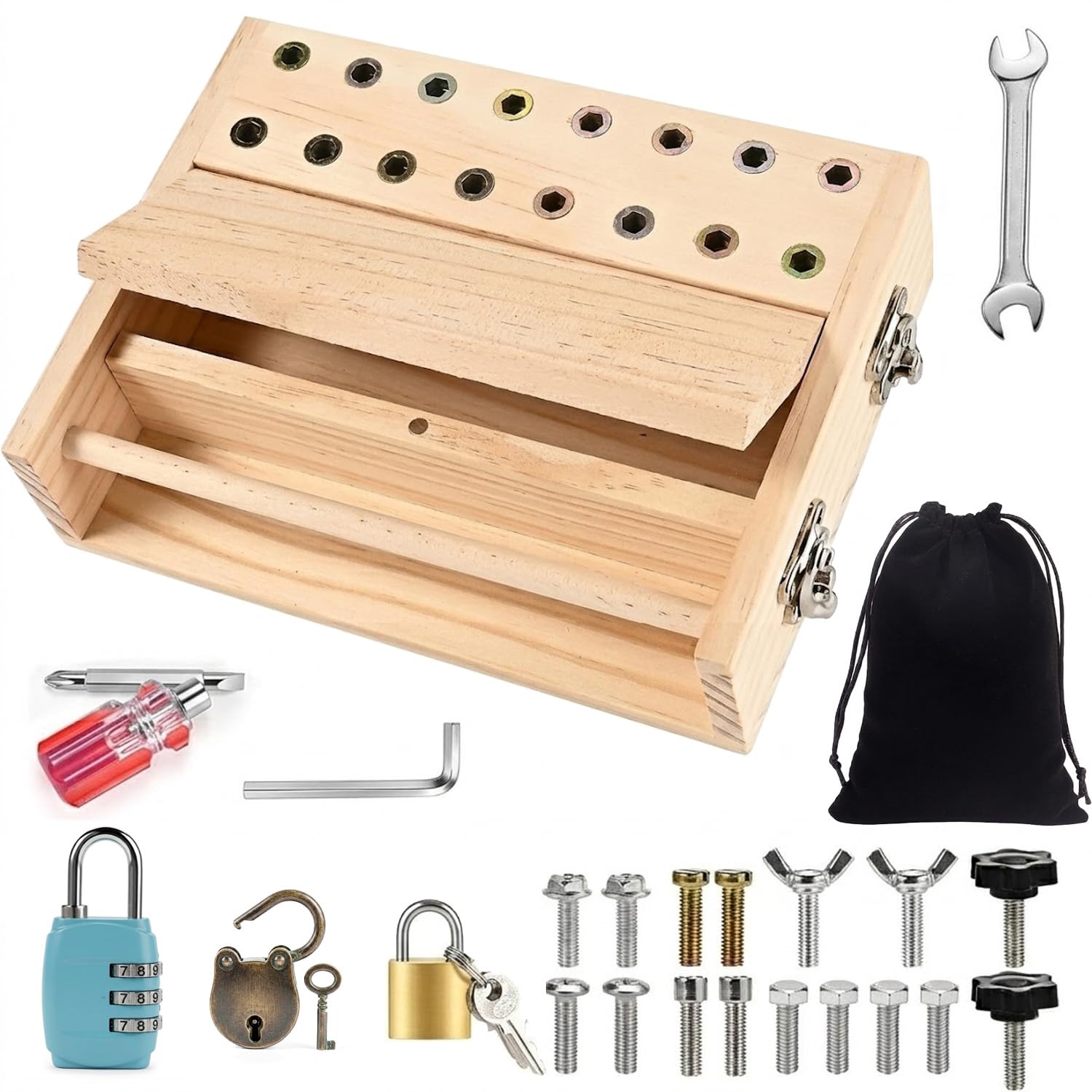 Photo 1 of 16-Hole Wooden Therapy Pegboard Multifunctional Finger Dexterity for Fine Motor Skills, Hand-Eye Coordination Ideal for Home Office Seniors Men Women and Occupational Therapy