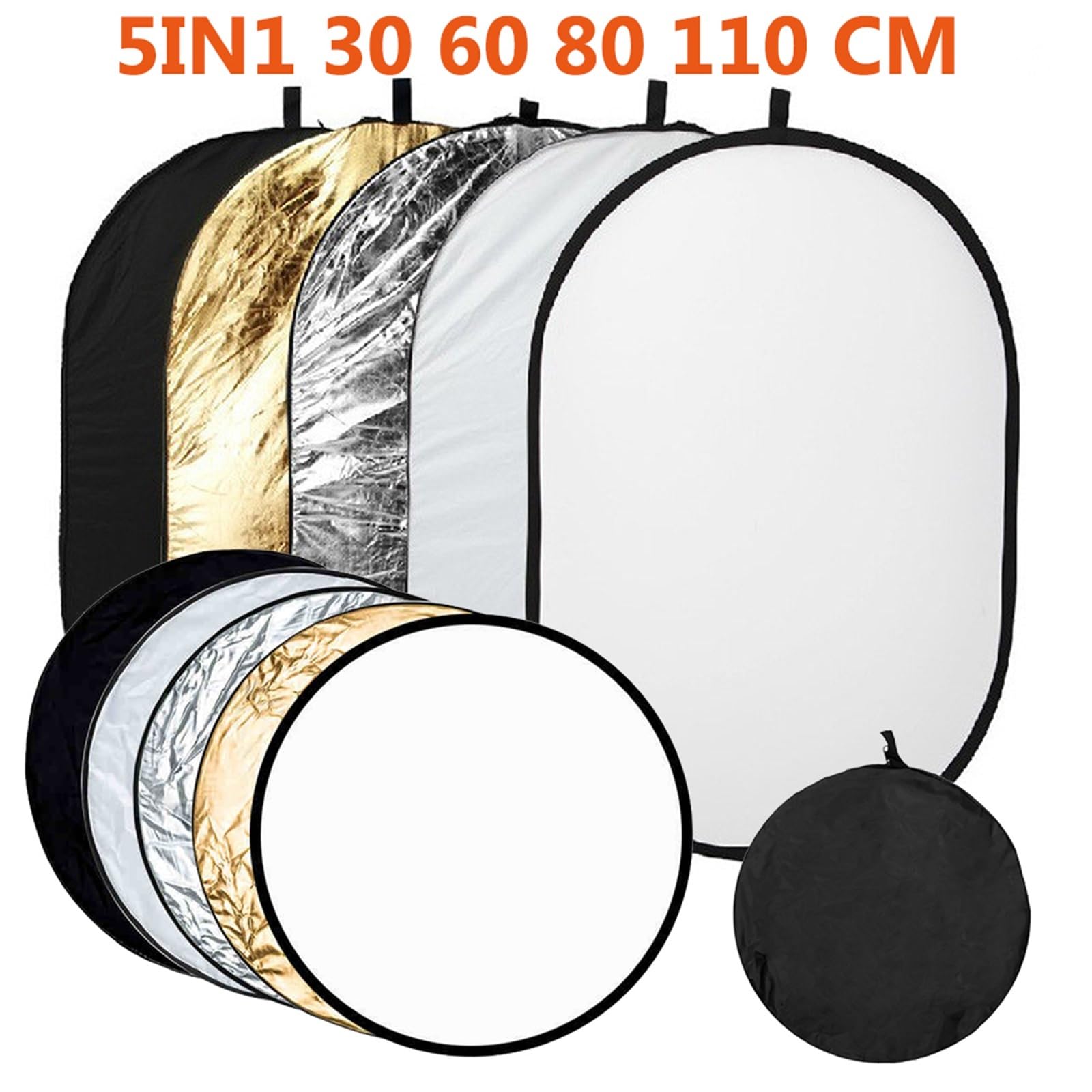 Reflector de luz, Reflector de fotografía 5 en 1 Múltiples tamaños Portátil Plegable(60CMX90CM 5 IN 1)