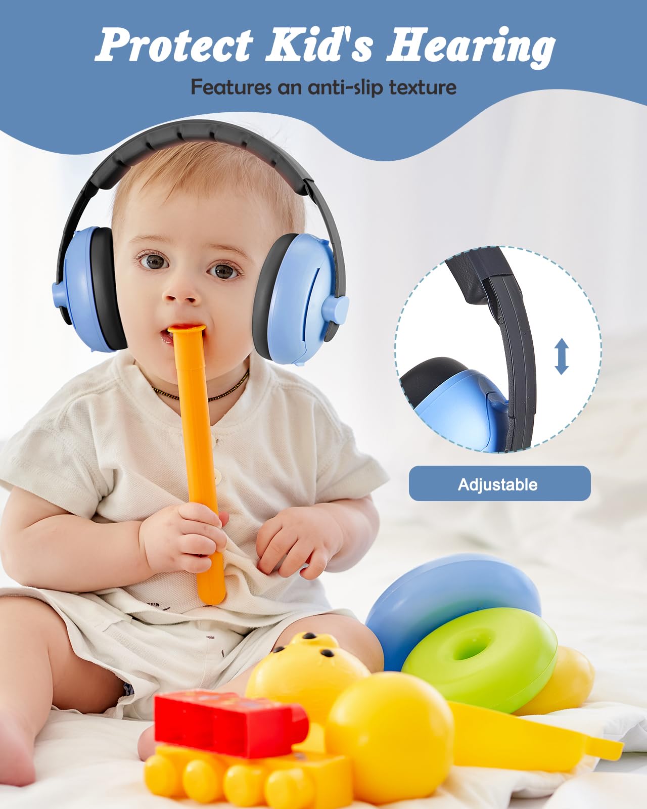 Lictin 2 in 1 Cuffie Neonato Antirumore -25dB,Protettori acustici per neonati, archetto regolabile, antiscivolo e antistress, protezione acustica ideale per neonati fino a 48 mesi