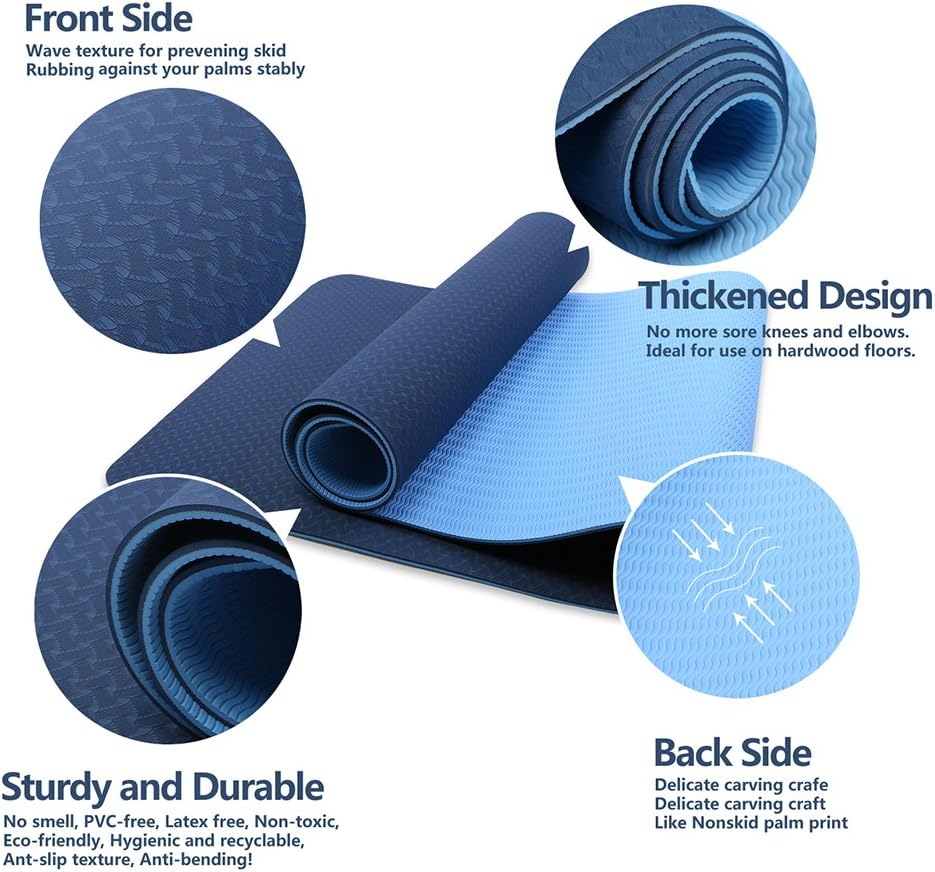 Attraction Design Yoga Mat Non Slip Exercise Mat Extra Thick Workout Mat for Yoga, Eco Friendly Exercise Yoga Mat High Density Fitness Pilates Mat with Carrying Strap, 72"x 24"x 6mm