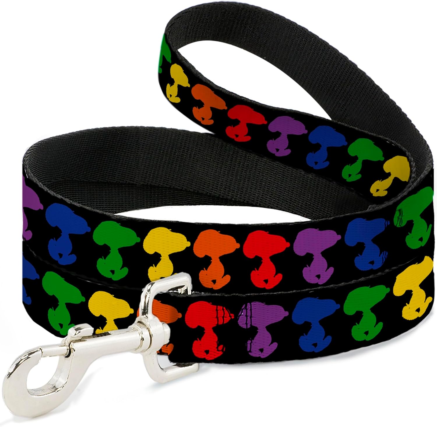 Peanuts Worldwide LLC Pet Leash, Dog Leash, Peanuts Snoopy Silhoutte Pose Black Rainbow Multi Color, 6 Feet Long 1.0 Inch Wide