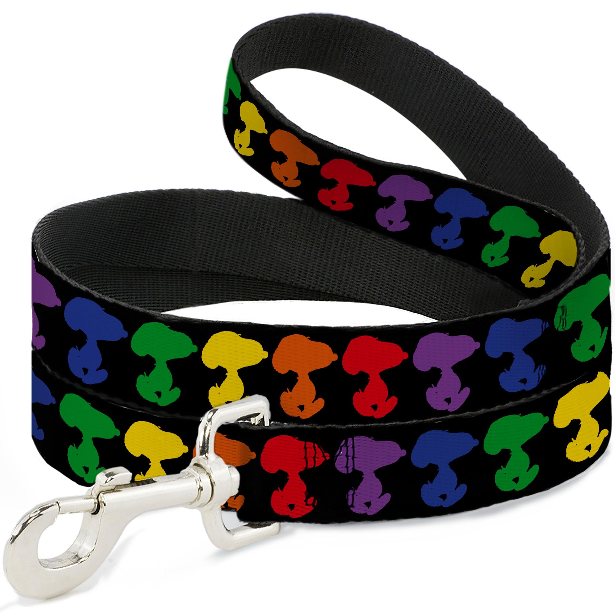 Peanuts Worldwide LLC Pet Leash, Dog Leash, Peanuts Snoopy Silhoutte Pose Black Rainbow Multi Color, 6 Feet Long 0.5 Inch Wide