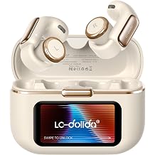 LC-dolida Open-Ear Wireless Earbuds with Smart LED Display Case, Clip On Earbuds All-Day Comfort & Situational Awareness, Case Control for Volume, EQ, Music, Find My Earbuds & Camera, Timer Cream