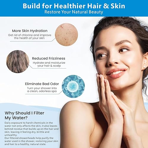 Miniatura 3 de Cabezal de ducha filtrado, 8 pulverizadores de alta presión, cabezal de ducha de lluvia, filtro de ducha de agua dura de 15 etapas para eliminar