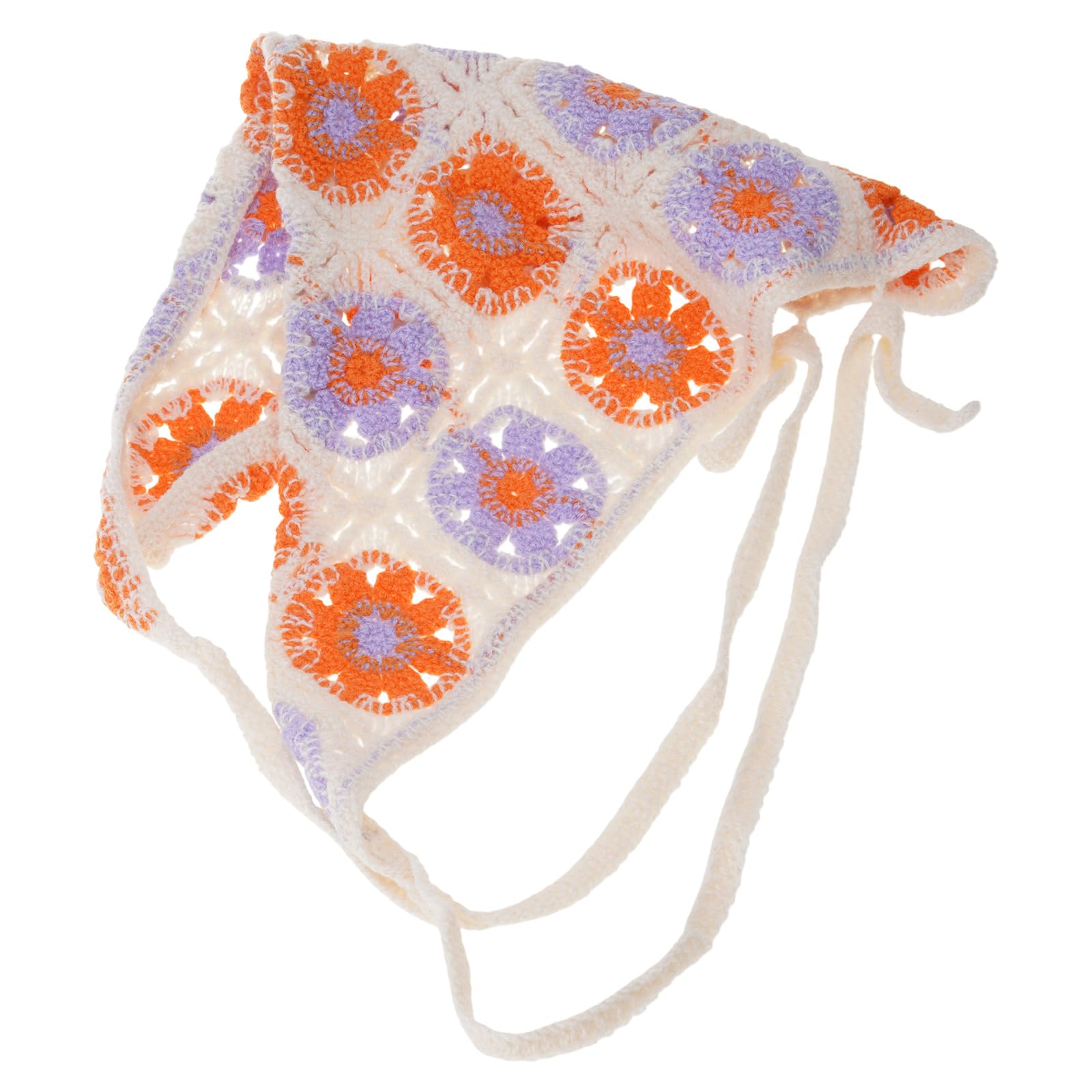 Ziddar Women's Multi-Color Floral Crochet Hair Bandana Tie Knotted Headscarf Retro Headband Knitted Head Kerchief For Triangular Head Scarf Crochet Head Scarf Hair Bandanas