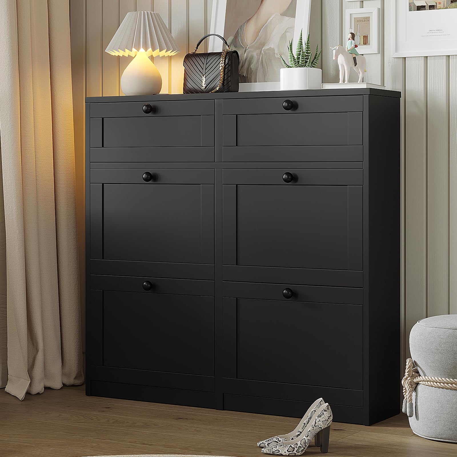 VOWNER Schuhschrank Schuhkipper Schmal Schwarz