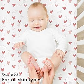 Yoofoss Pack and Play Sheets Fitted, Mini Crib Sheets 2-Pack for Pack N Play Mattress, Stretchy Playard Sheet, Soft and Breathable Pink+Love