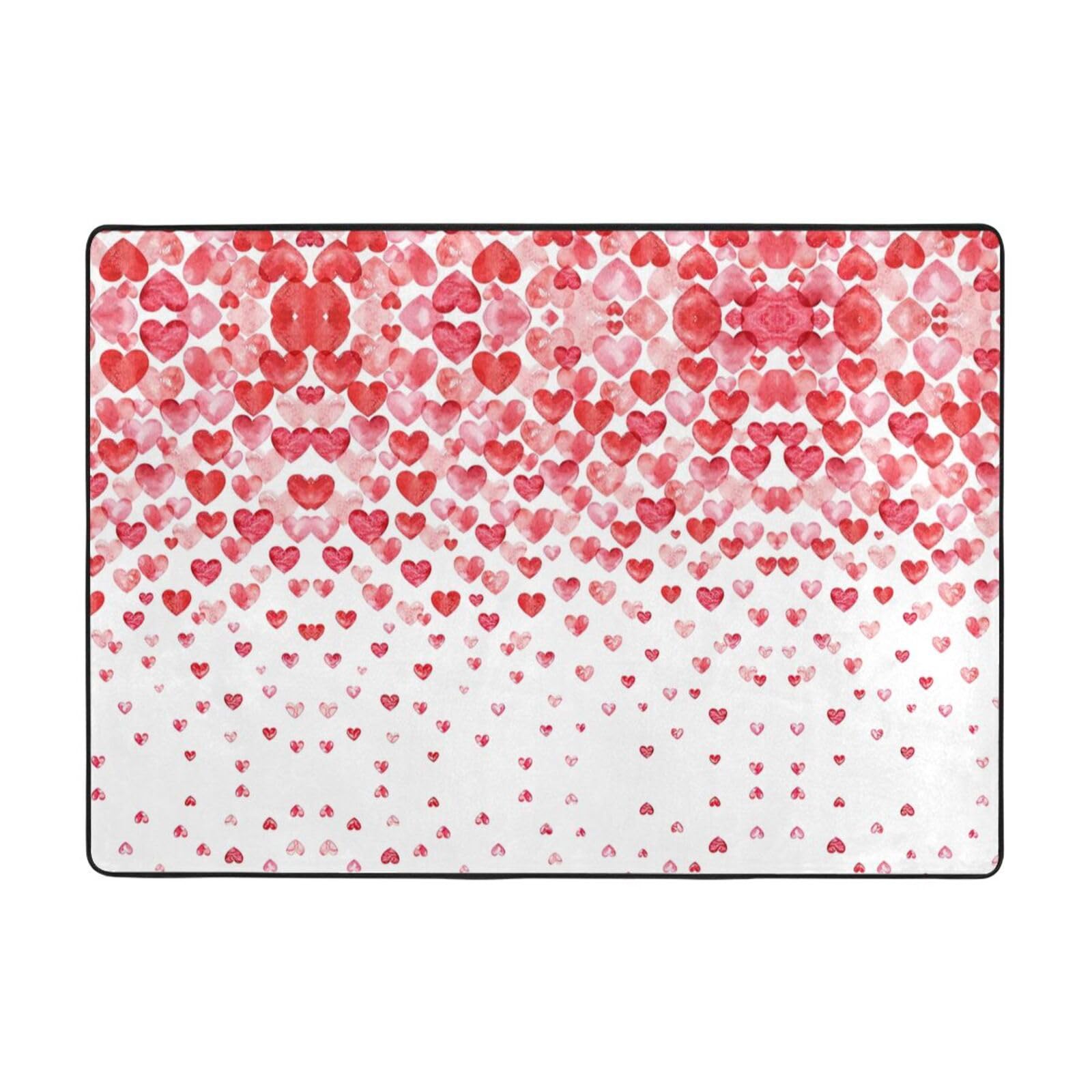 Tapis doux pour salon à motif cœurs rouges tombants - 203 x 147 cm