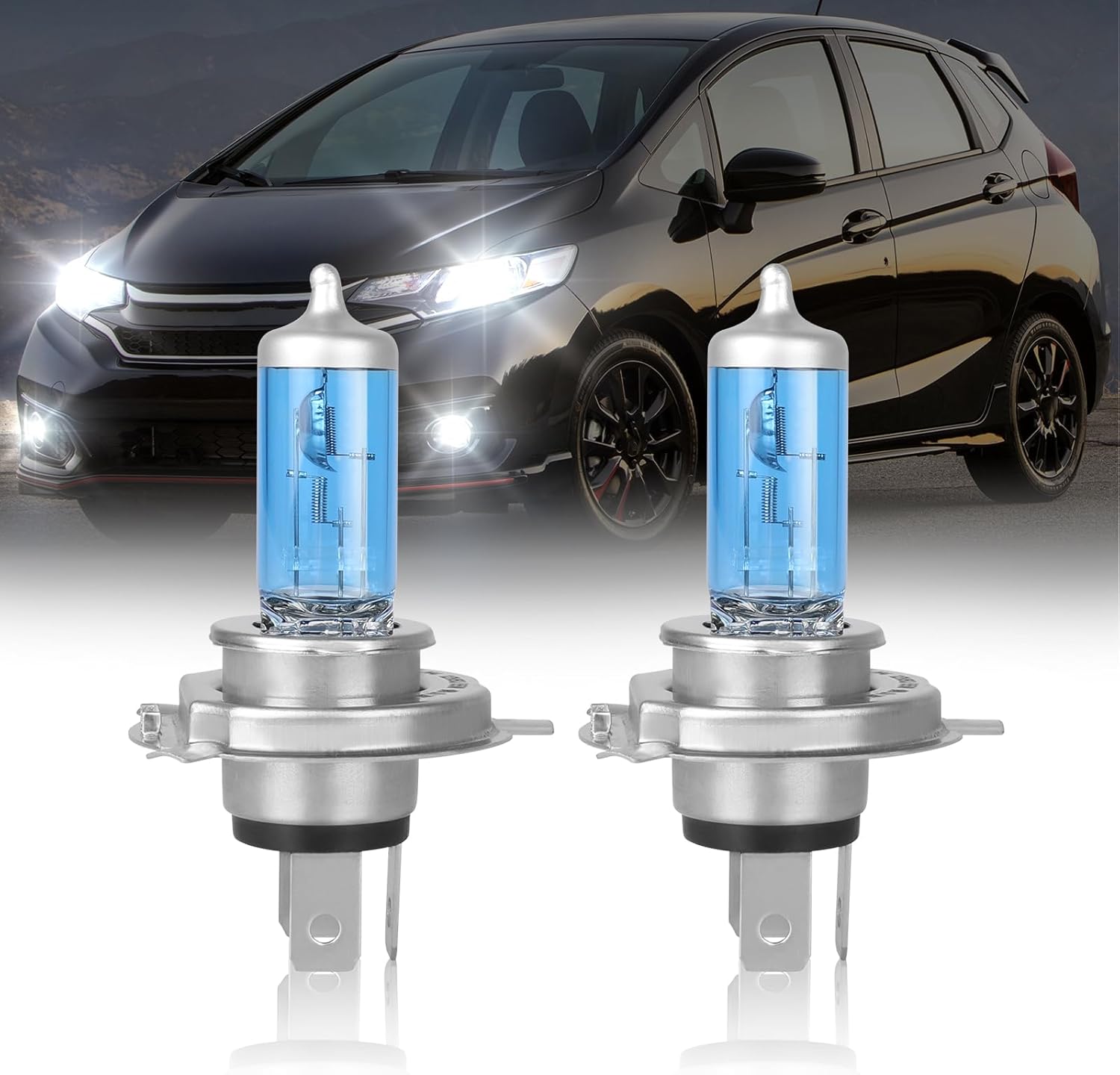 Fit 2007-2018 for Honda Fit Headlight Bulbs, 9003/H4 High Low Deal Beam 9003 Headlights Bulbs 300% Brightness High Performance Halogen Bulbs Combo 2PCS