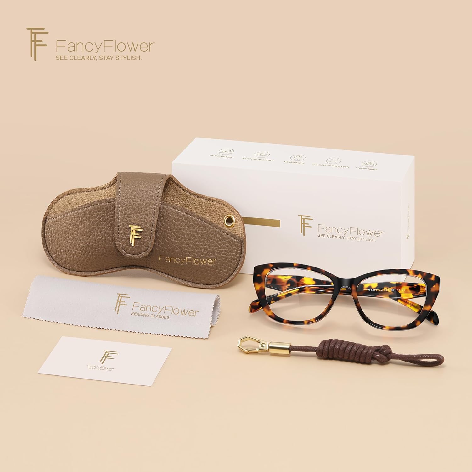 Cat Eye Reading Glasses for Women - Acetate Tortoise - Sofia Readers Chic & Modern Design FF-6253
