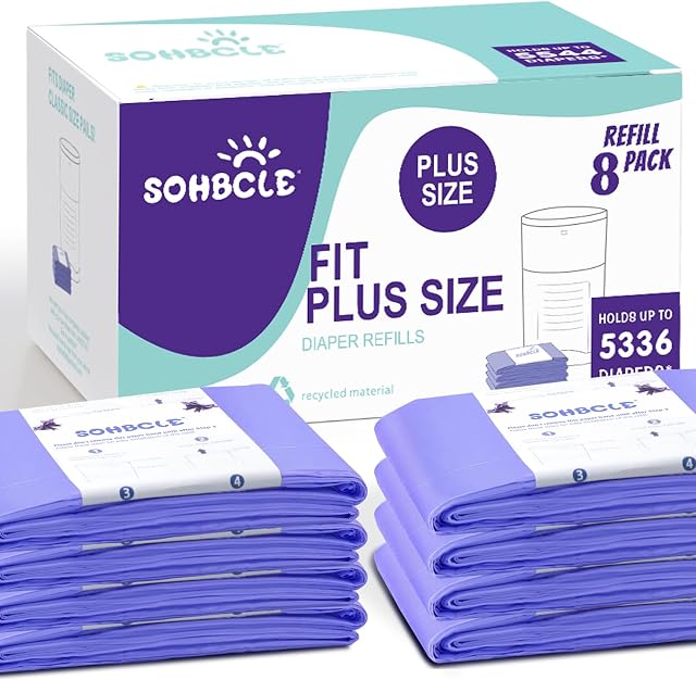 Diaper Pail Refill Bags Compatible with Dekor Plus Diaper Pail, Extra 12% Length 8 Pack, Holds up to 5336 Diapers,Extra 30% Thickness Powerful Odor Eliminate Lavender Scent Newborn Essentials
