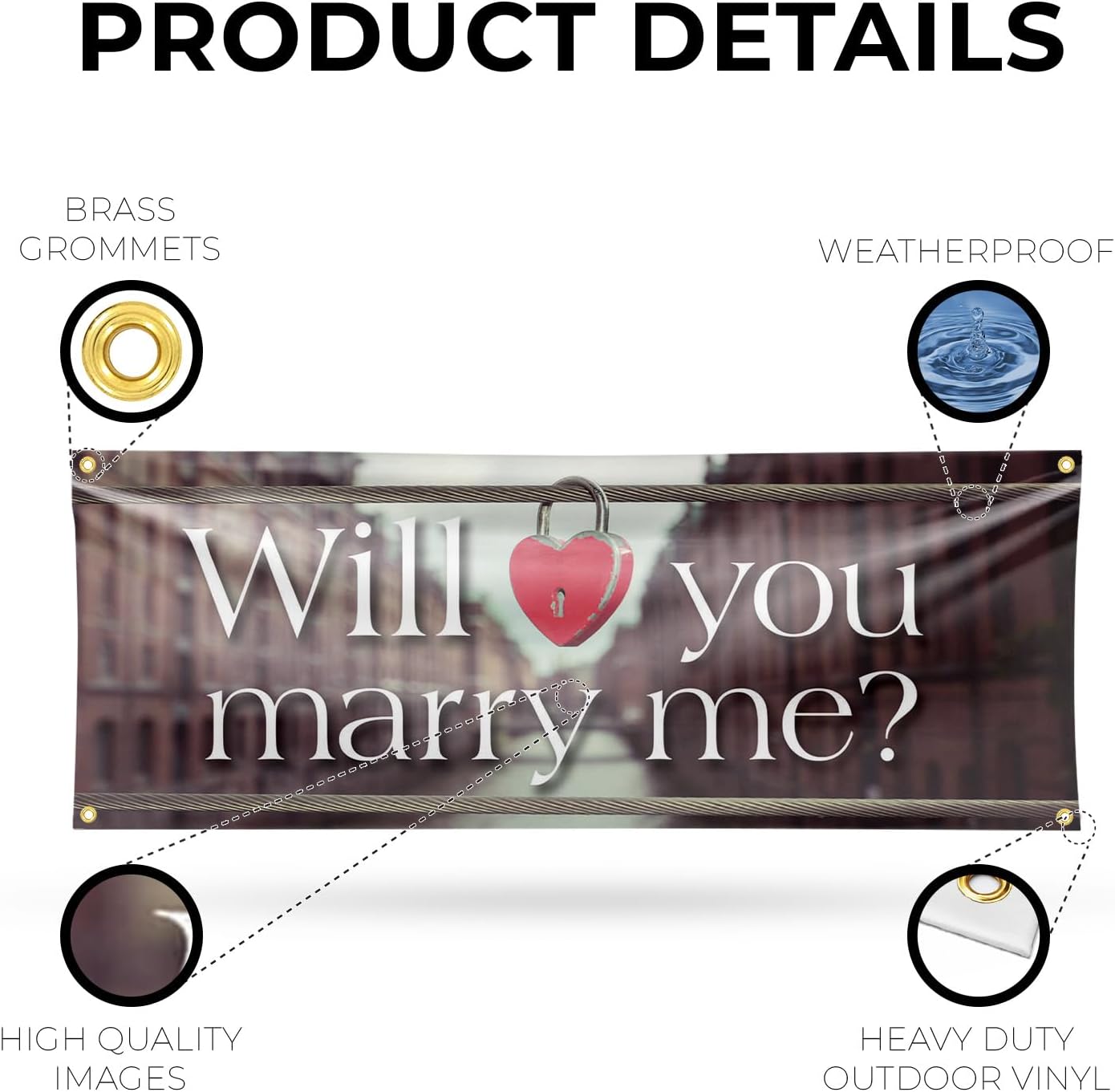 Will You Marry Me Banner Sign 18 Inch x 48 Inch | 13 oz Vinyl with Metal Grommets | Heavy-Duty Single-Sided Outdoor Durable Printed High-Quality Weatherproof | Made in the USA