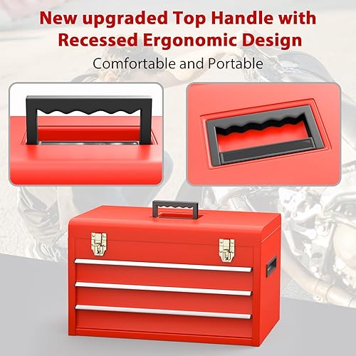 Miniatura 3 de Madertool - Caja de herramientas actualizada de 20 pulgadas, organizador de almacenamiento de acero con 3 cajones, asa superior profesional con