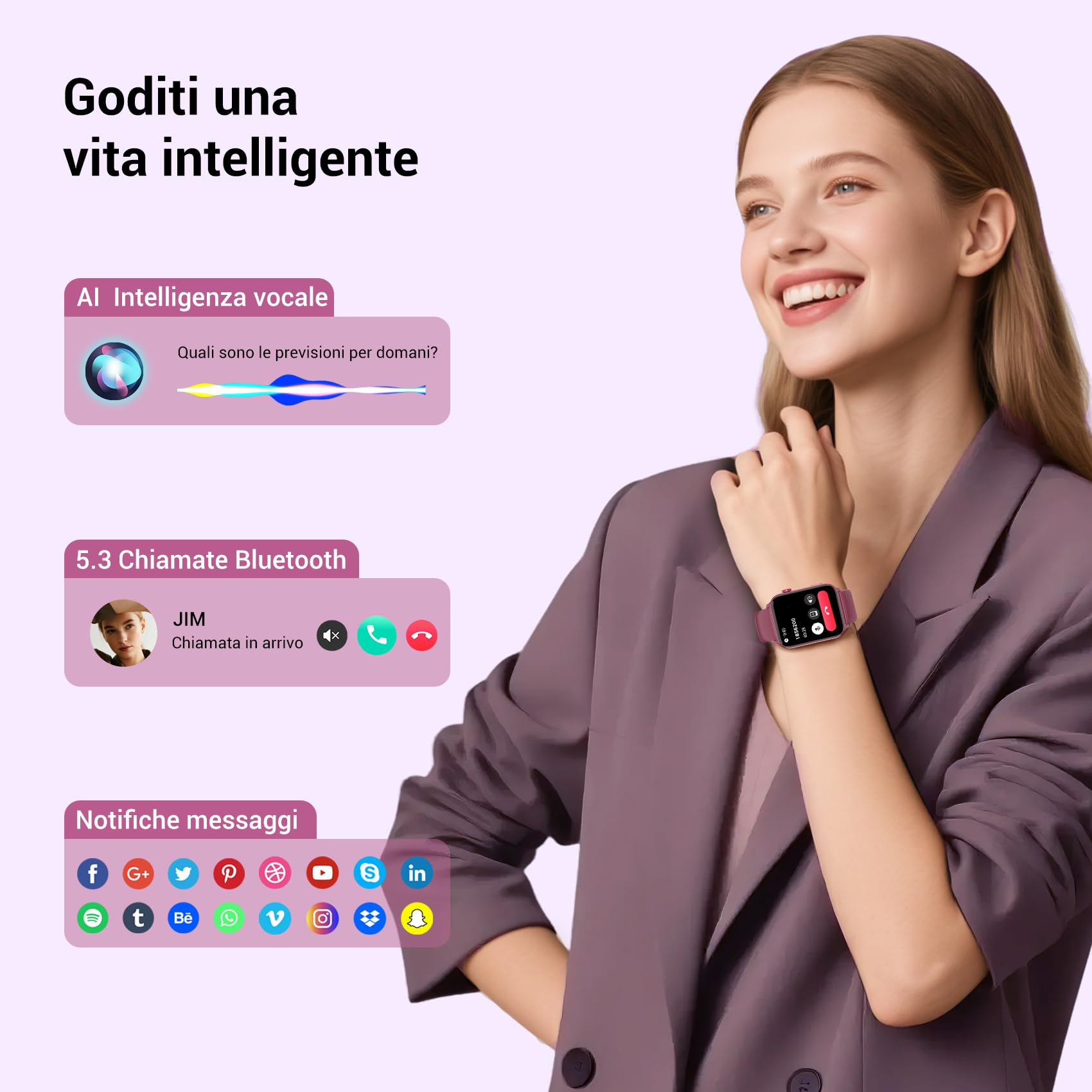 Baolubao Smartwatch Donna, 1.91" Orologio Smartwatch con LED Torcia, Effettua/Risposta Chiamate, Fitness Tracker con DIY Quadranti, Contapassi,Sonno, Smart Watch per Android iOS(2 Cinturini)