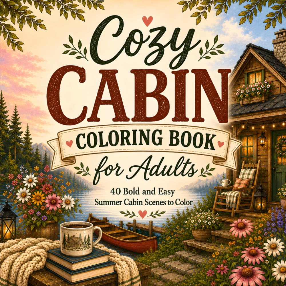 Cozy Cabin Coloring Book for Adults: 40 Bold and Easy Summer Coloring Pages with Lakeside Cabins, Cozy Porches, Canoes, Flowers, Forest Views, and Relaxing Nature Scenes