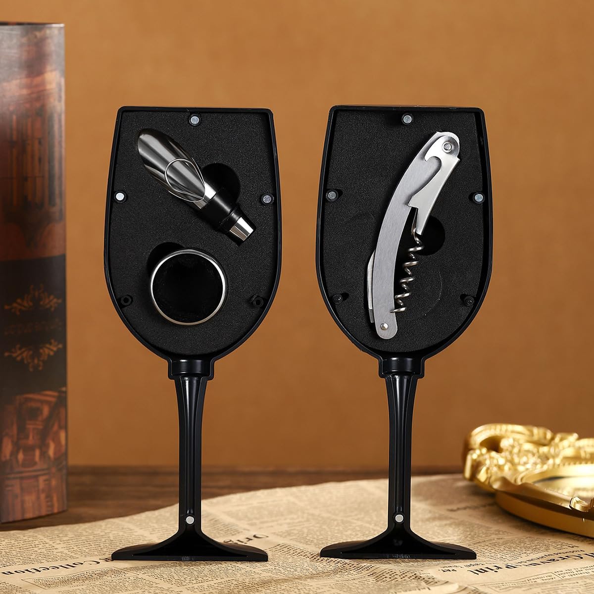 Creative 5-piece red wine set, bottle opener, wine stopper, high-end wine set, 3-piece set, red wine set gift(Wine glass set)