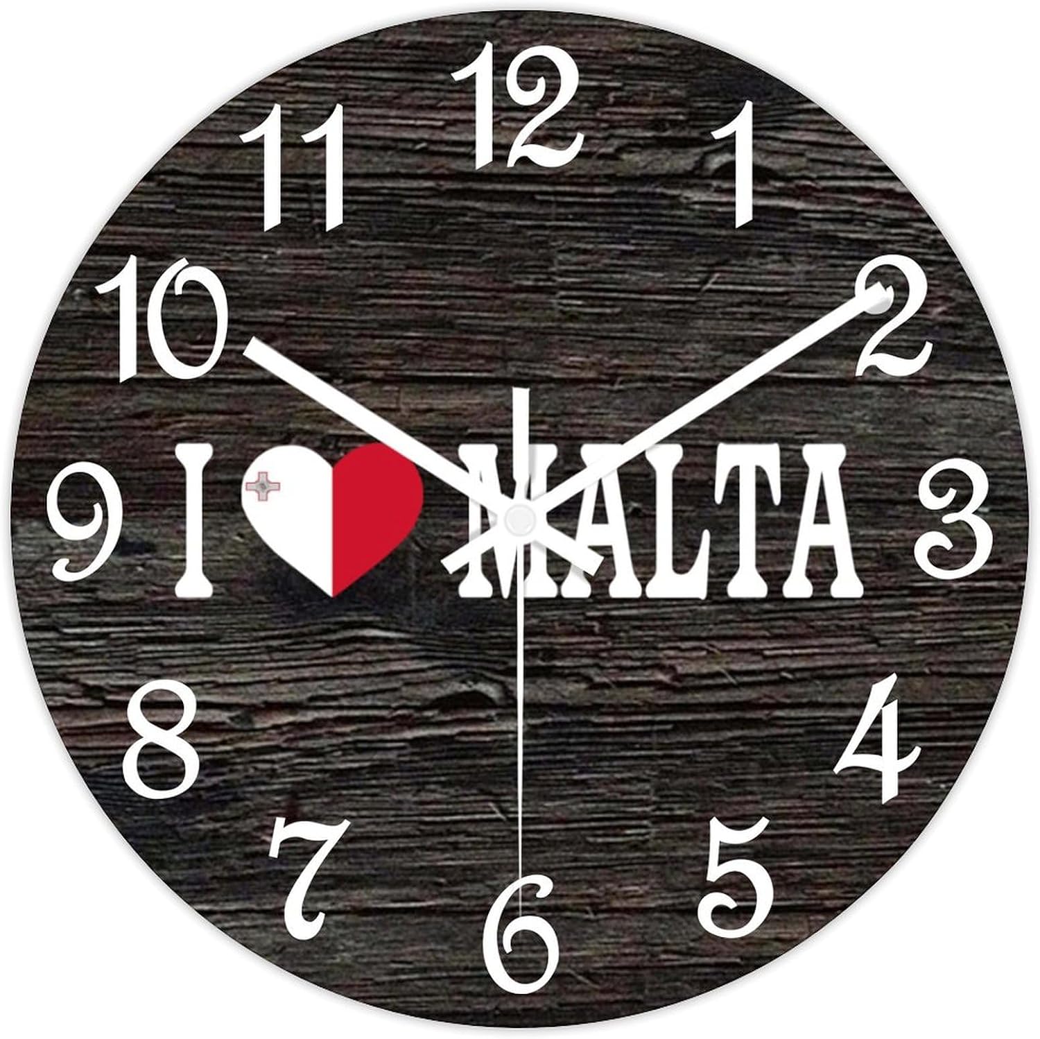 I Love Malta Wall Clock Wood Clock,Flag of Malta Round Wooden Clock Gifts Novelty Wall Clock for Home Kitchen Living Room Office 15 X 15 Inch
