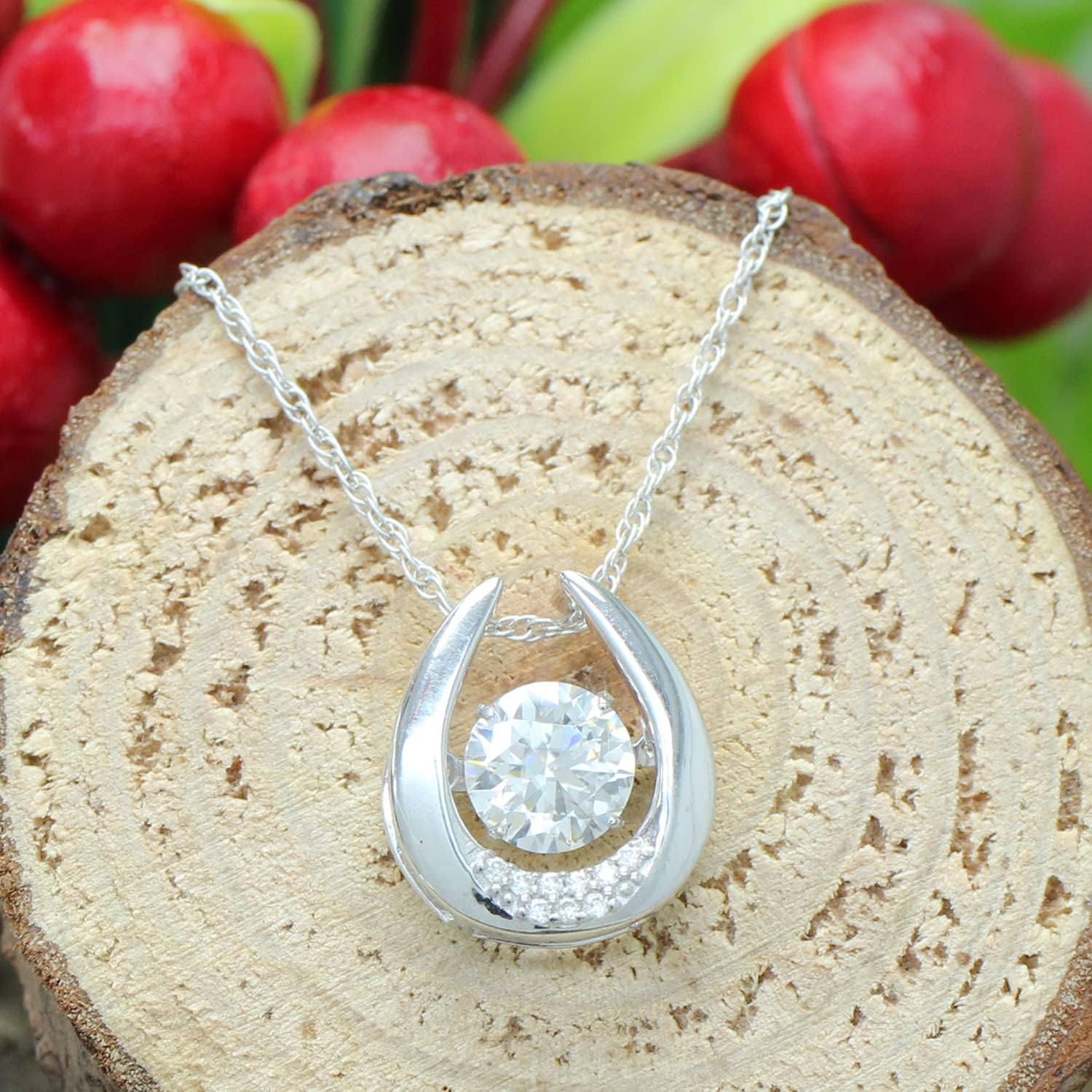 SAVEARTH DIAMONDS Round Cut Lab Created Moissanite Diamond Dancing Necklace, 0.8ct Moissanite, 925 Sterling Silver with 14K Gold Plating, Jewelry Box Packed